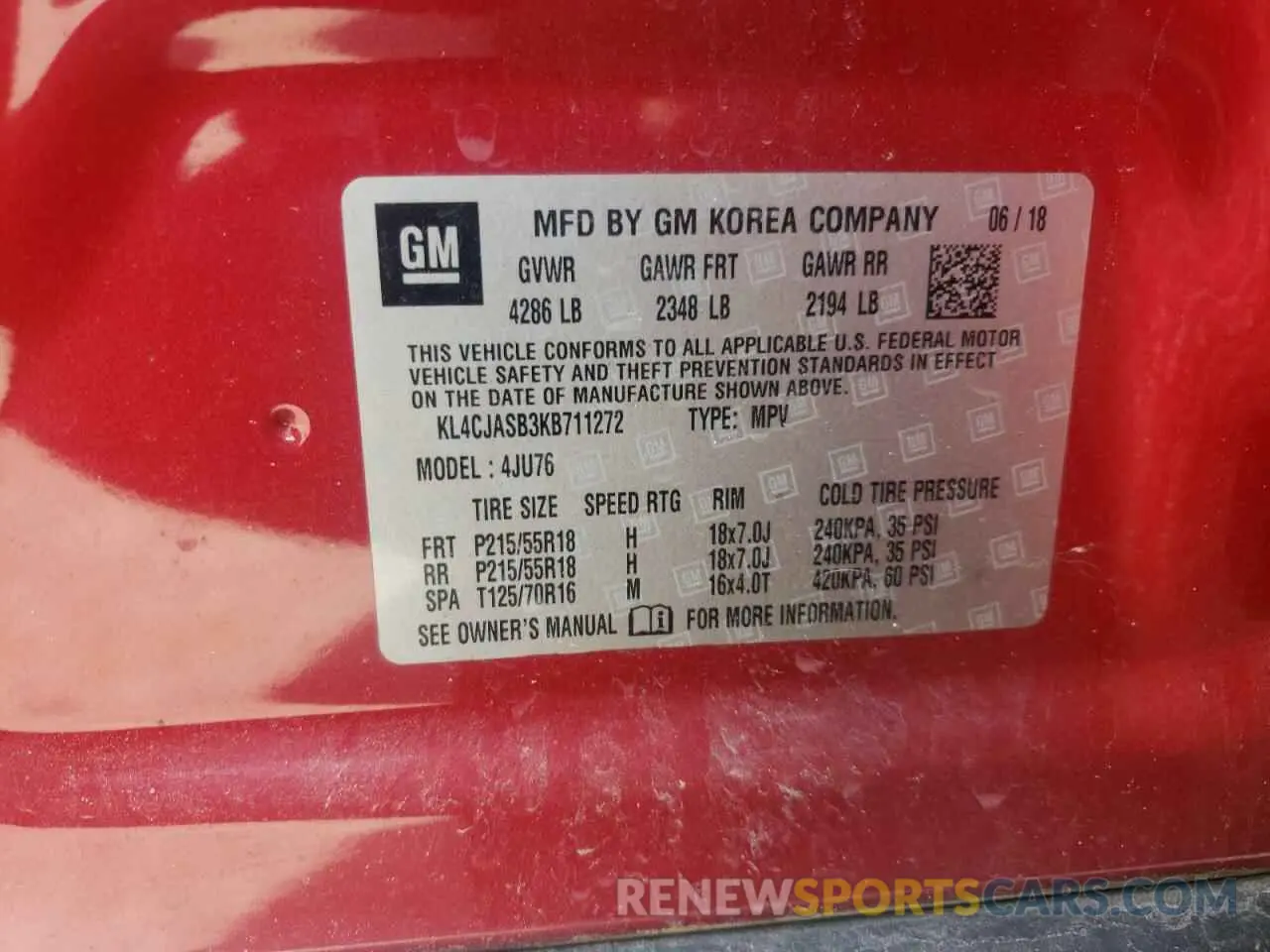 13 Photograph of a damaged car KL4CJASB3KB711272 BUICK ENCORE 2019