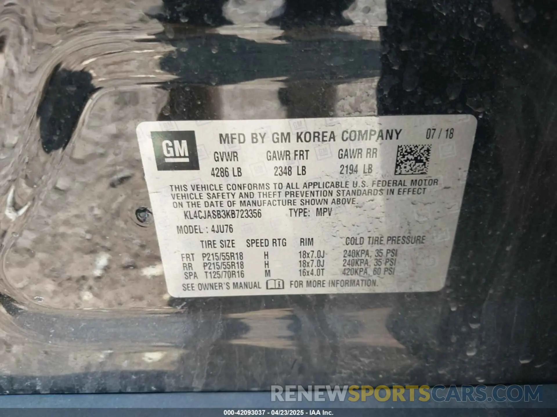 9 Photograph of a damaged car KL4CJASB3KB723356 BUICK ENCORE 2019