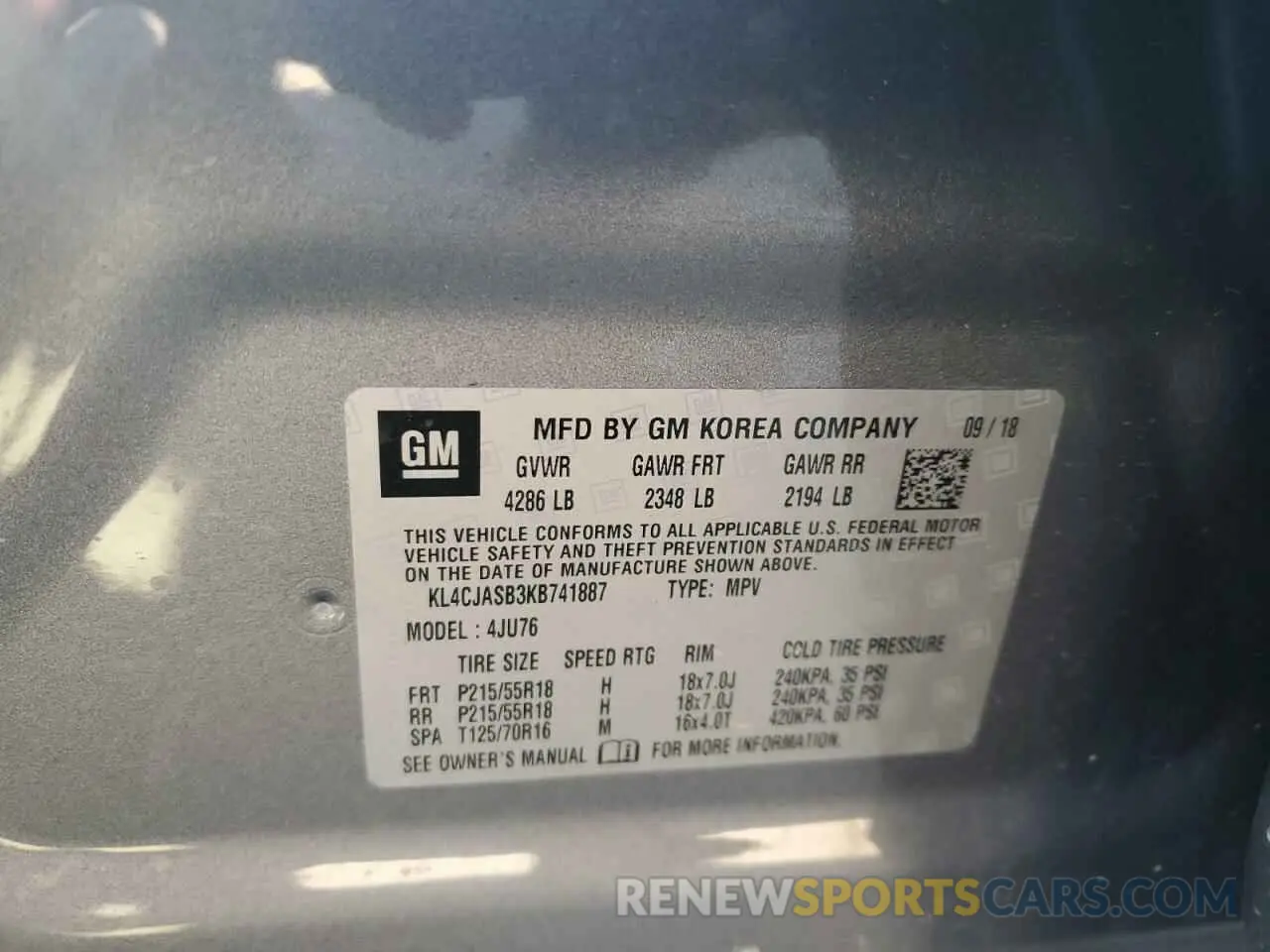 13 Photograph of a damaged car KL4CJASB3KB741887 BUICK ENCORE 2019
