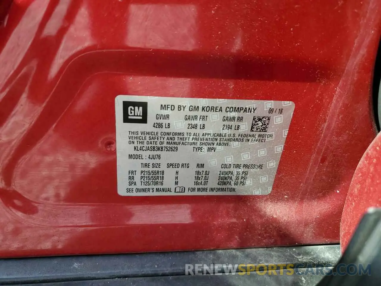 13 Photograph of a damaged car KL4CJASB3KB752629 BUICK ENCORE 2019