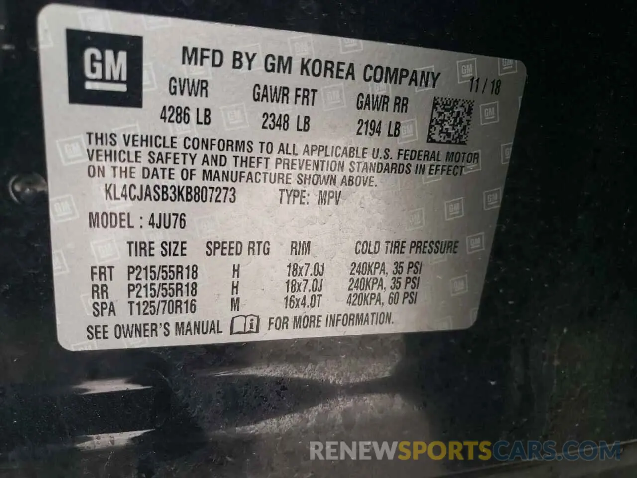 13 Photograph of a damaged car KL4CJASB3KB807273 BUICK ENCORE 2019