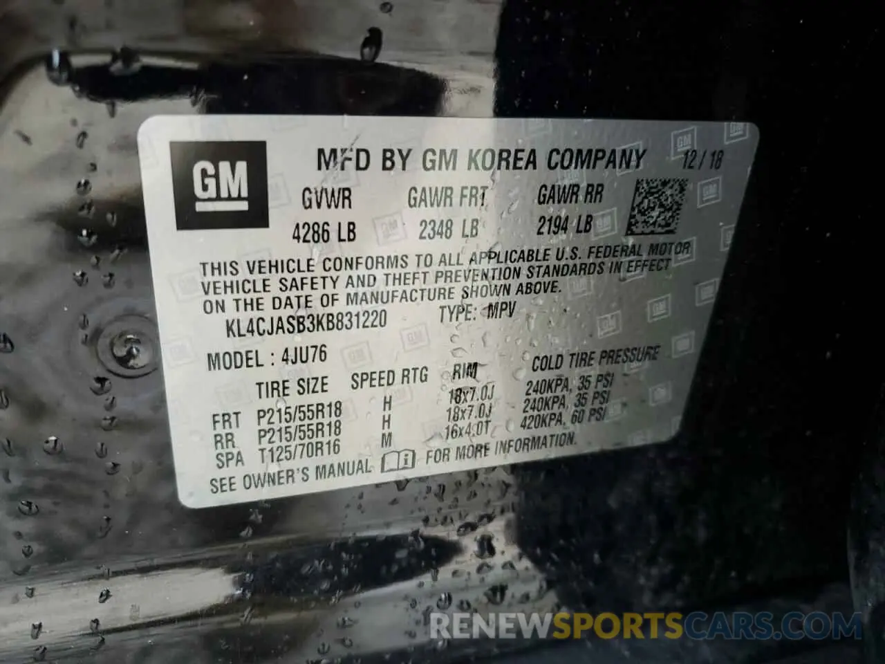 13 Photograph of a damaged car KL4CJASB3KB831220 BUICK ENCORE 2019