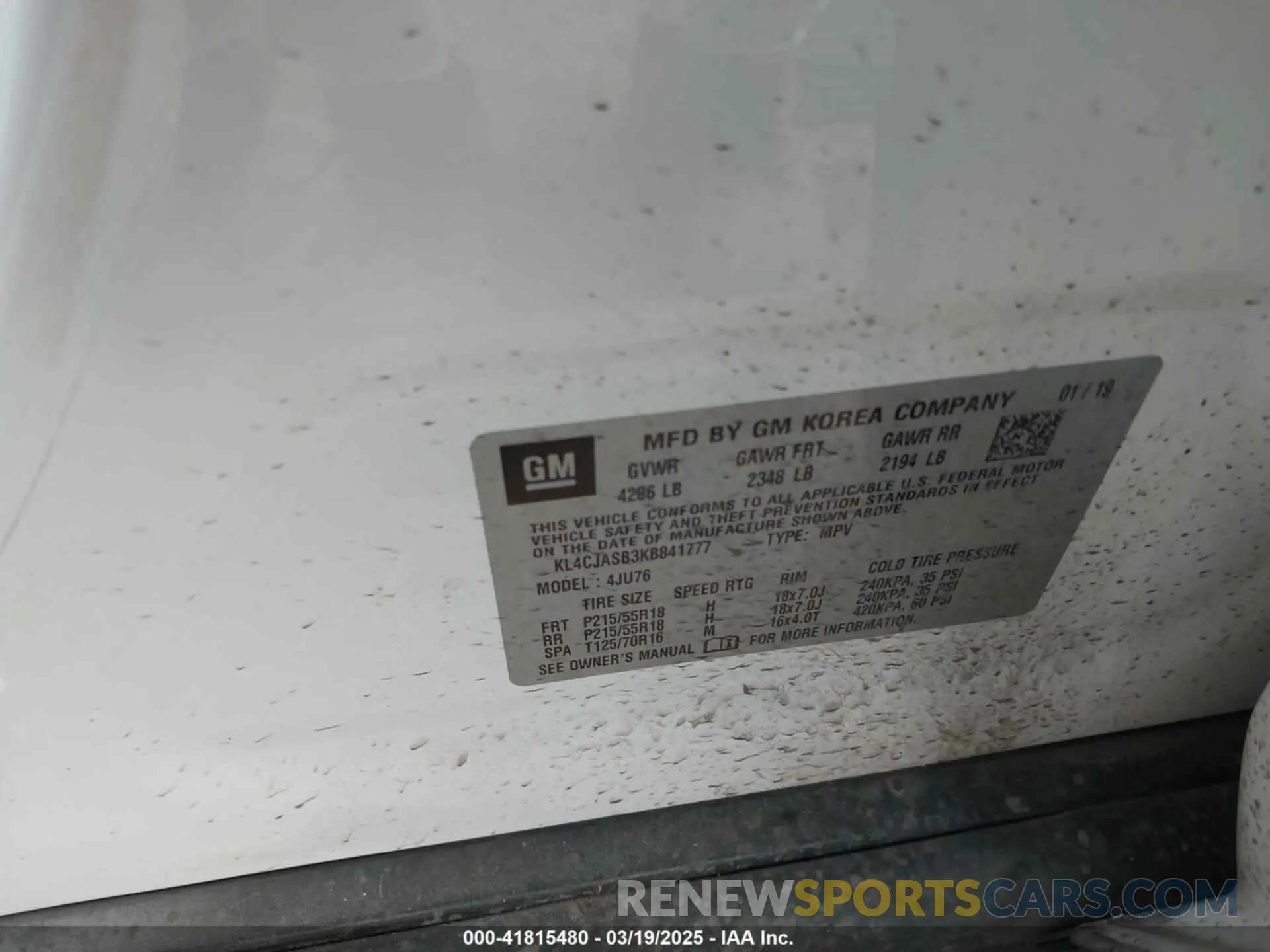 9 Photograph of a damaged car KL4CJASB3KB841777 BUICK ENCORE 2019