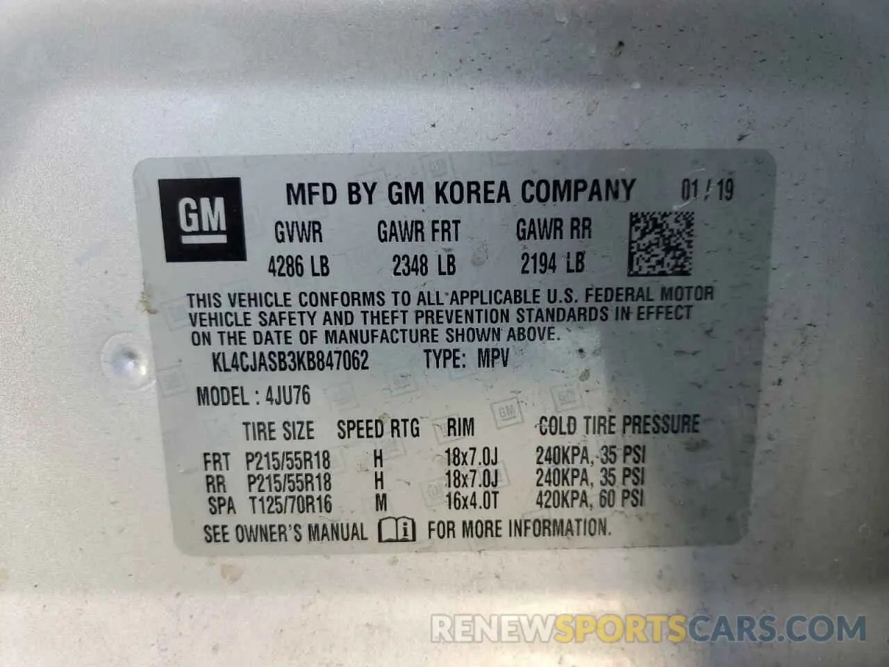 13 Photograph of a damaged car KL4CJASB3KB847062 BUICK ENCORE 2019