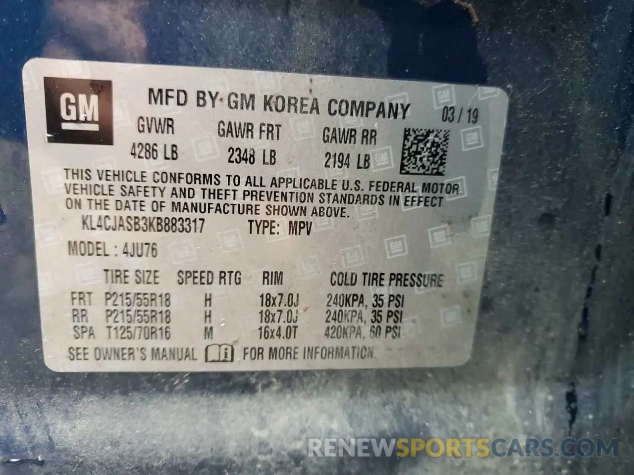 13 Photograph of a damaged car KL4CJASB3KB883317 BUICK ENCORE 2019