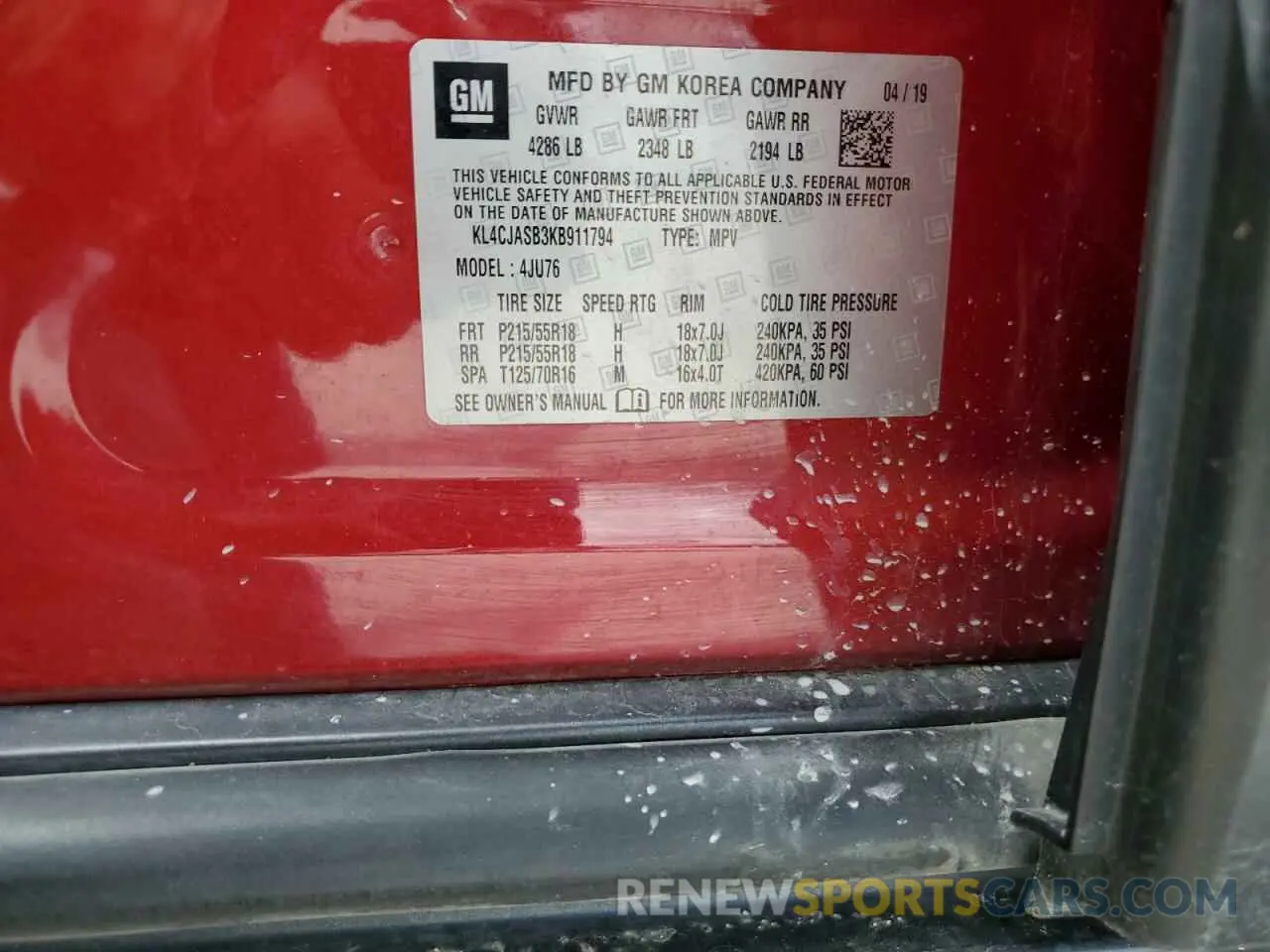 12 Photograph of a damaged car KL4CJASB3KB911794 BUICK ENCORE 2019
