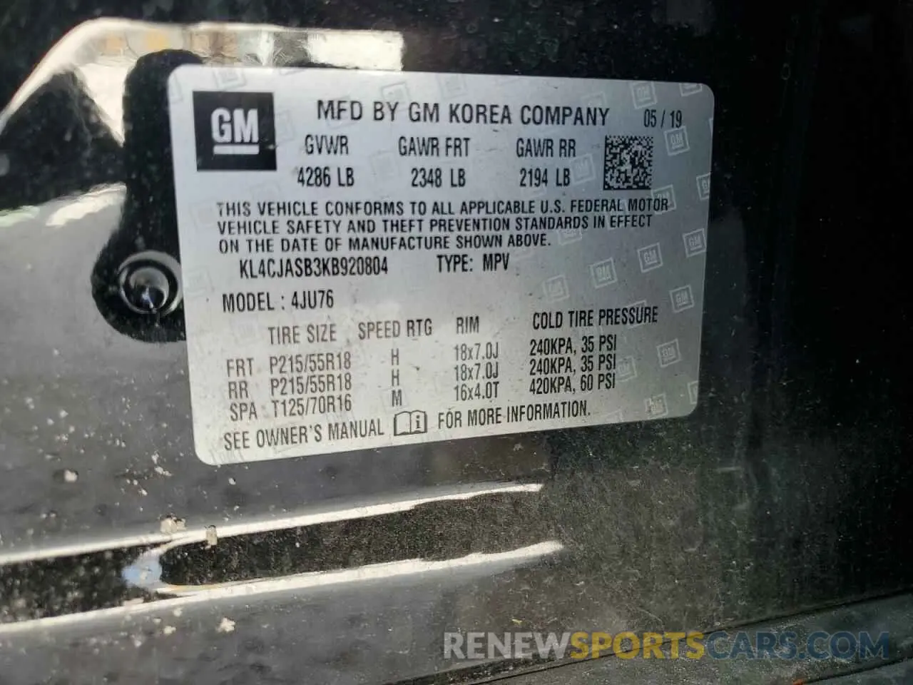 15 Photograph of a damaged car KL4CJASB3KB920804 BUICK ENCORE 2019