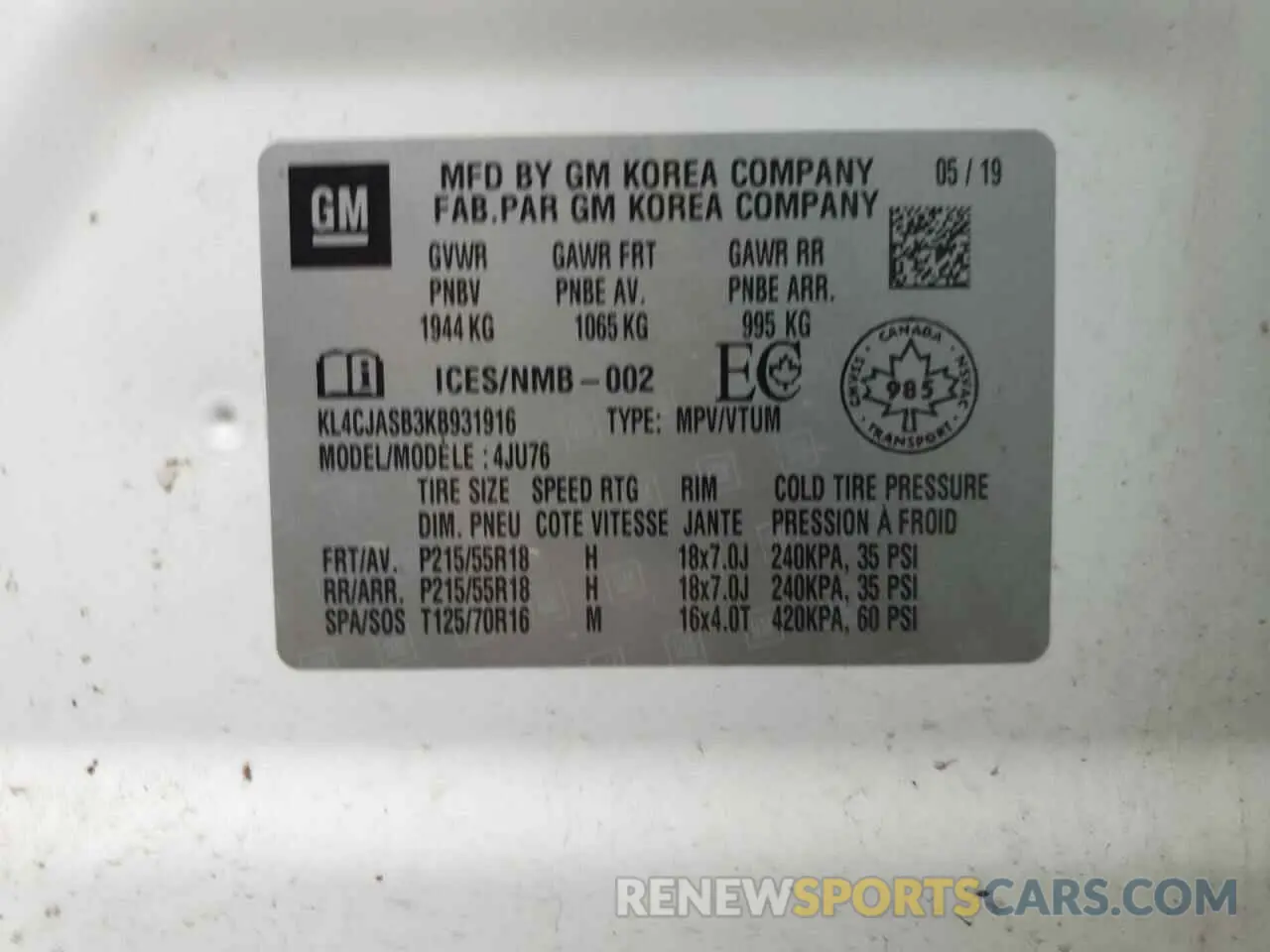 12 Photograph of a damaged car KL4CJASB3KB931916 BUICK ENCORE 2019