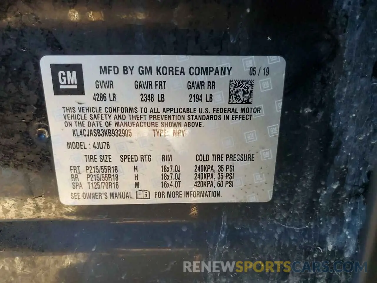 14 Photograph of a damaged car KL4CJASB3KB932905 BUICK ENCORE 2019