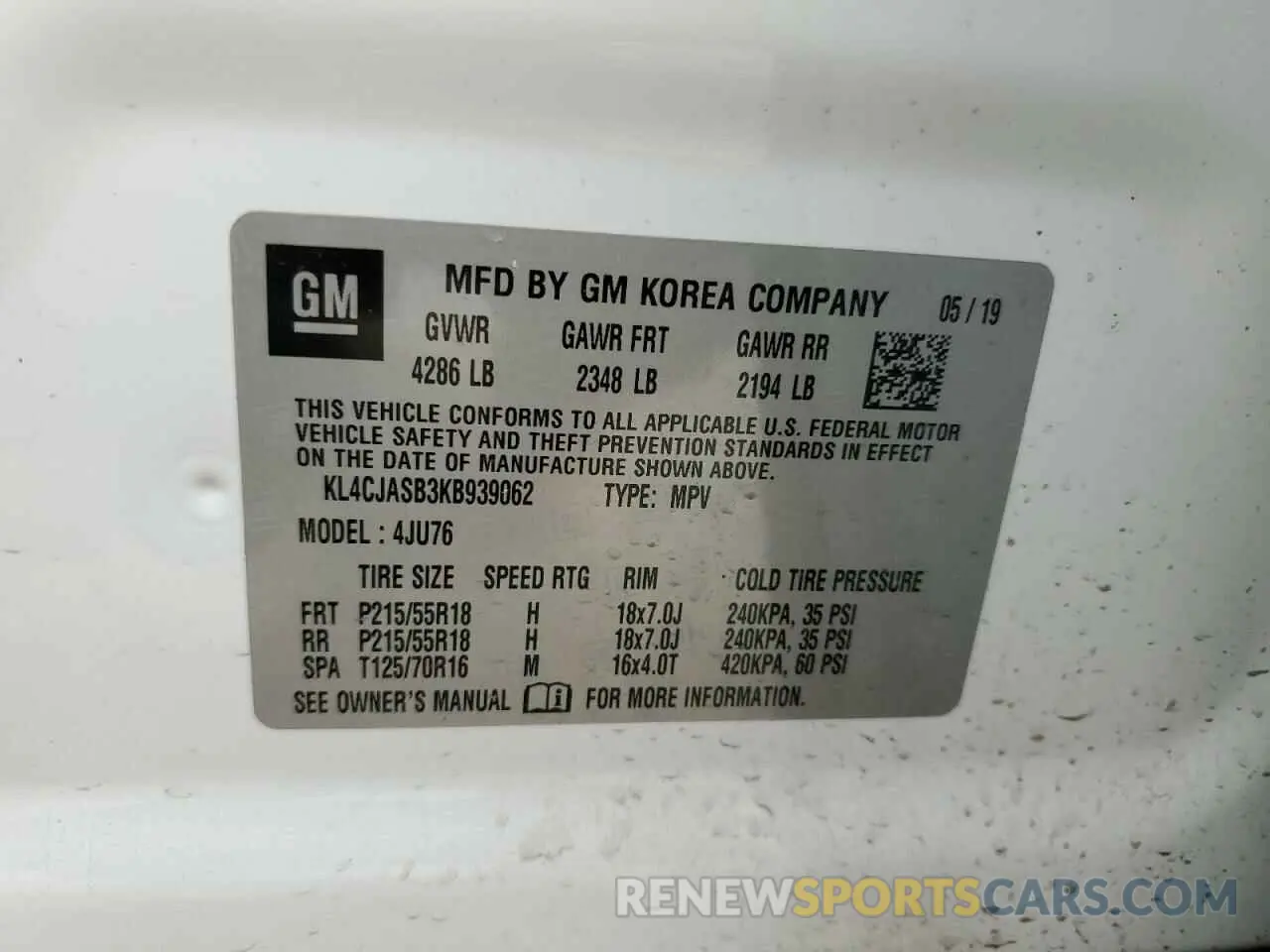 12 Photograph of a damaged car KL4CJASB3KB939062 BUICK ENCORE 2019