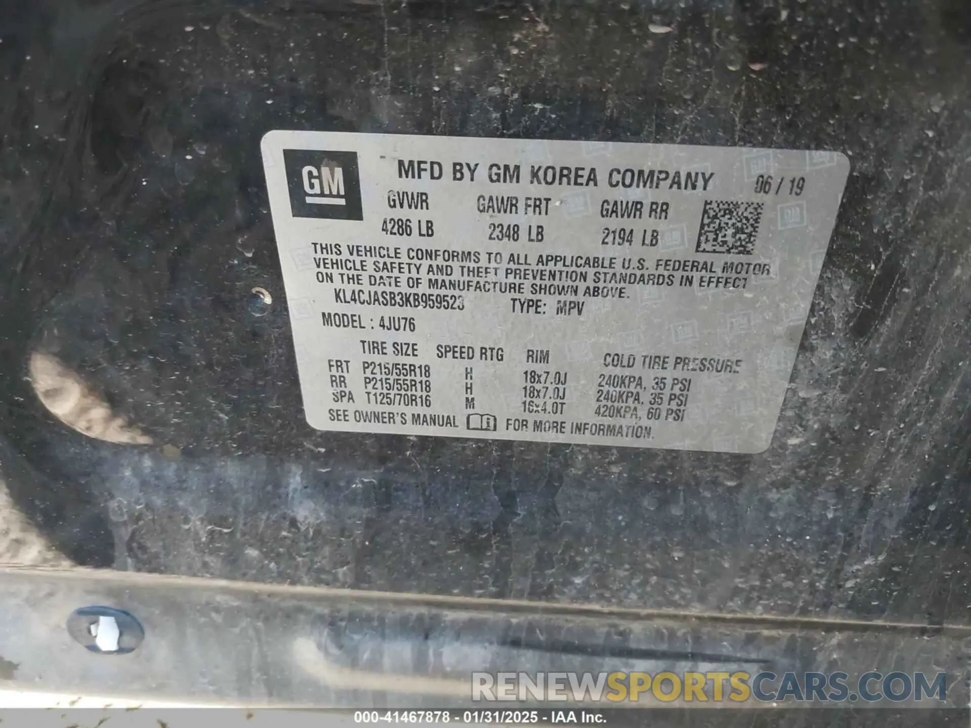 9 Photograph of a damaged car KL4CJASB3KB959523 BUICK ENCORE 2019