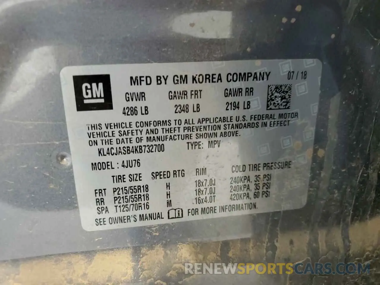 15 Photograph of a damaged car KL4CJASB4KB732700 BUICK ENCORE 2019