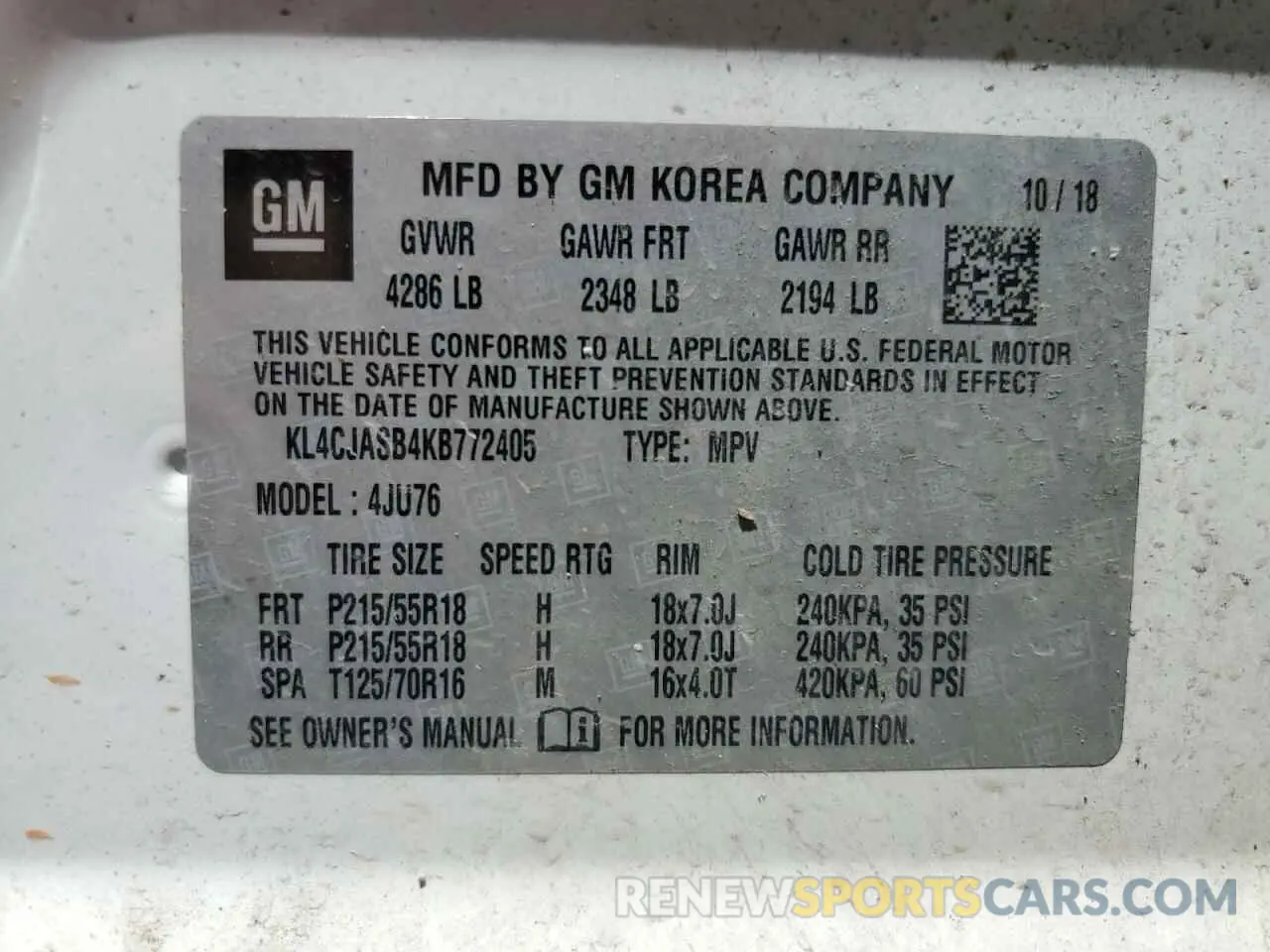 12 Photograph of a damaged car KL4CJASB4KB772405 BUICK ENCORE 2019