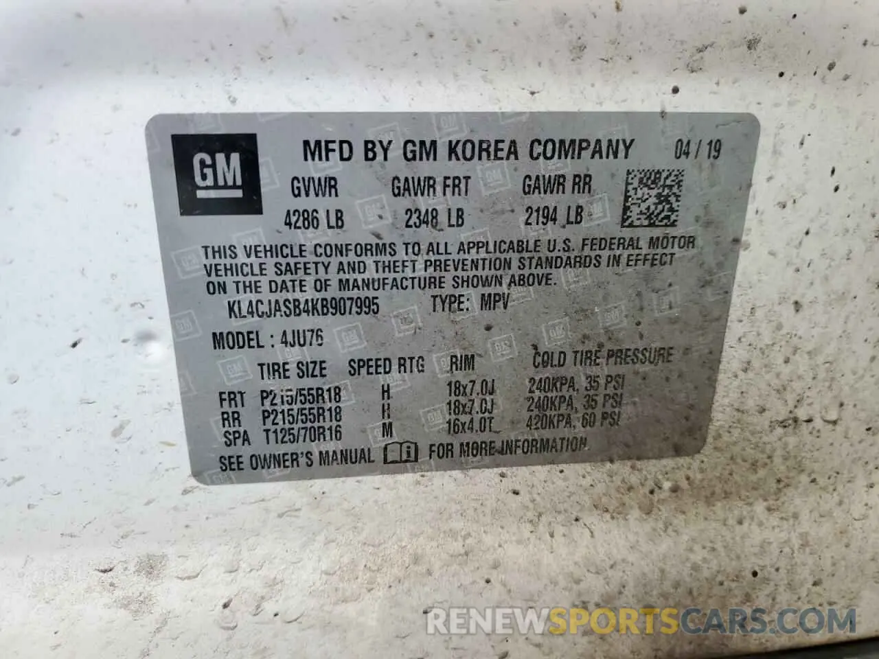 13 Photograph of a damaged car KL4CJASB4KB907995 BUICK ENCORE 2019