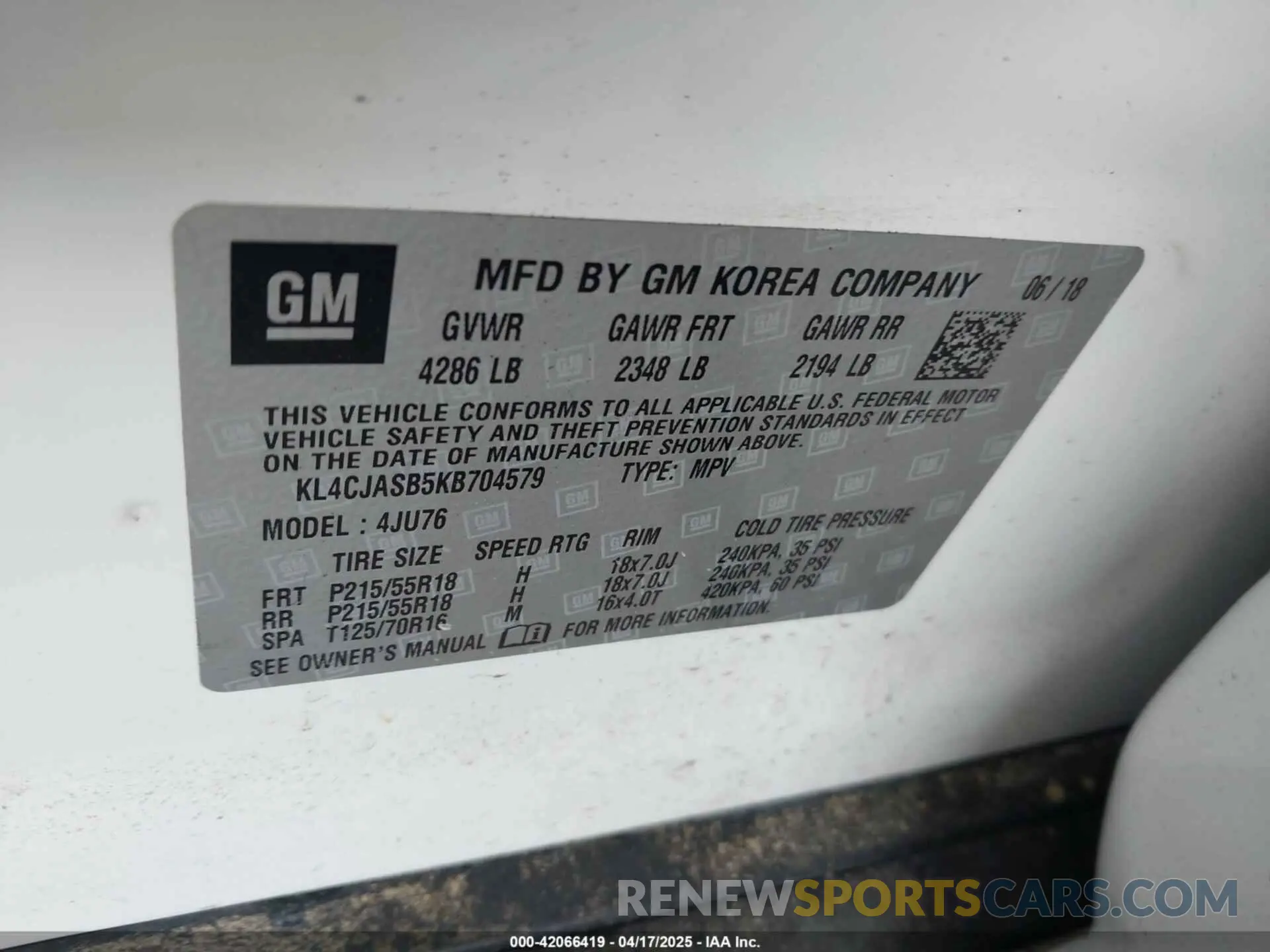 9 Photograph of a damaged car KL4CJASB5KB704579 BUICK ENCORE 2019