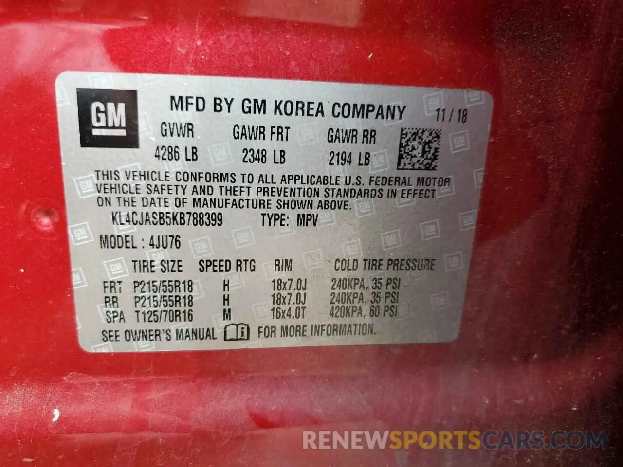 15 Photograph of a damaged car KL4CJASB5KB788399 BUICK ENCORE 2019
