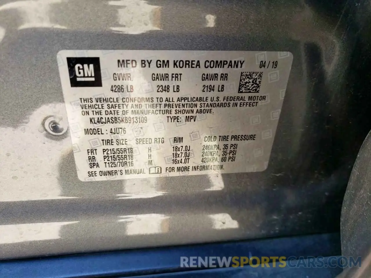 14 Photograph of a damaged car KL4CJASB5KB913109 BUICK ENCORE 2019