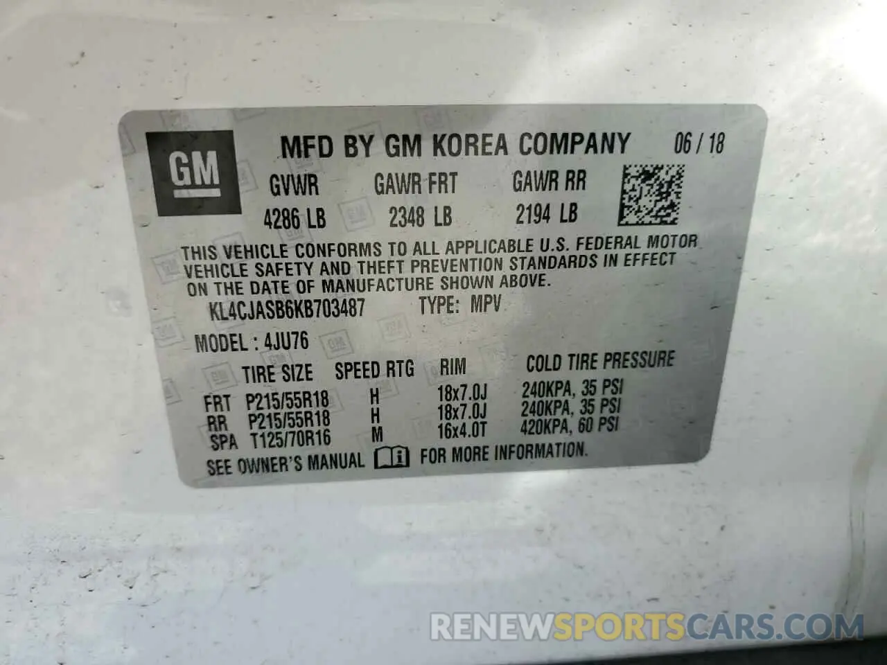 12 Photograph of a damaged car KL4CJASB6KB703487 BUICK ENCORE 2019