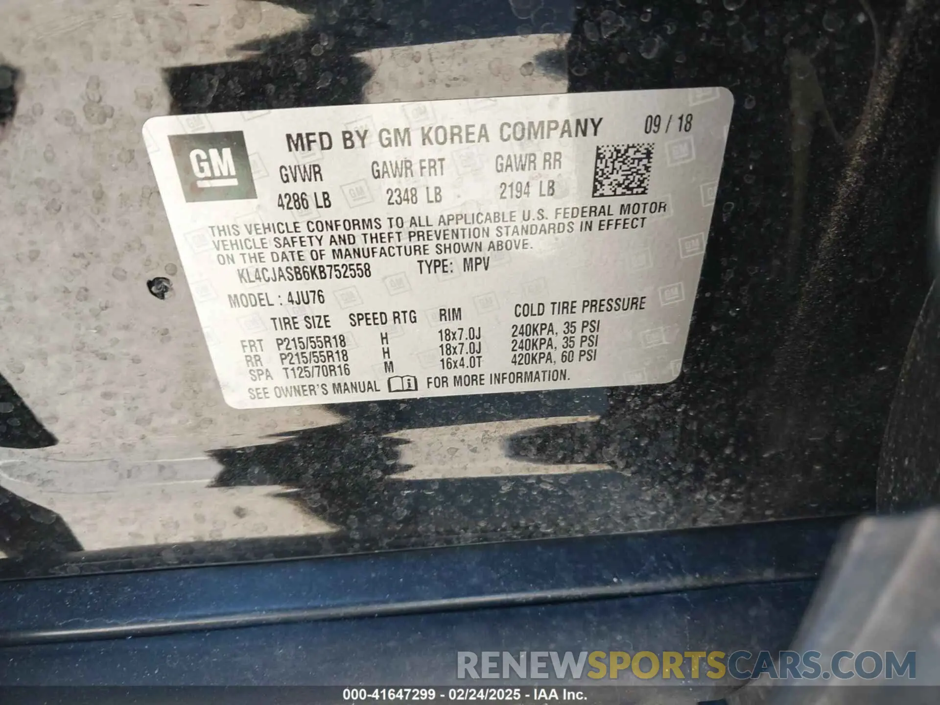 9 Photograph of a damaged car KL4CJASB6KB752558 BUICK ENCORE 2019