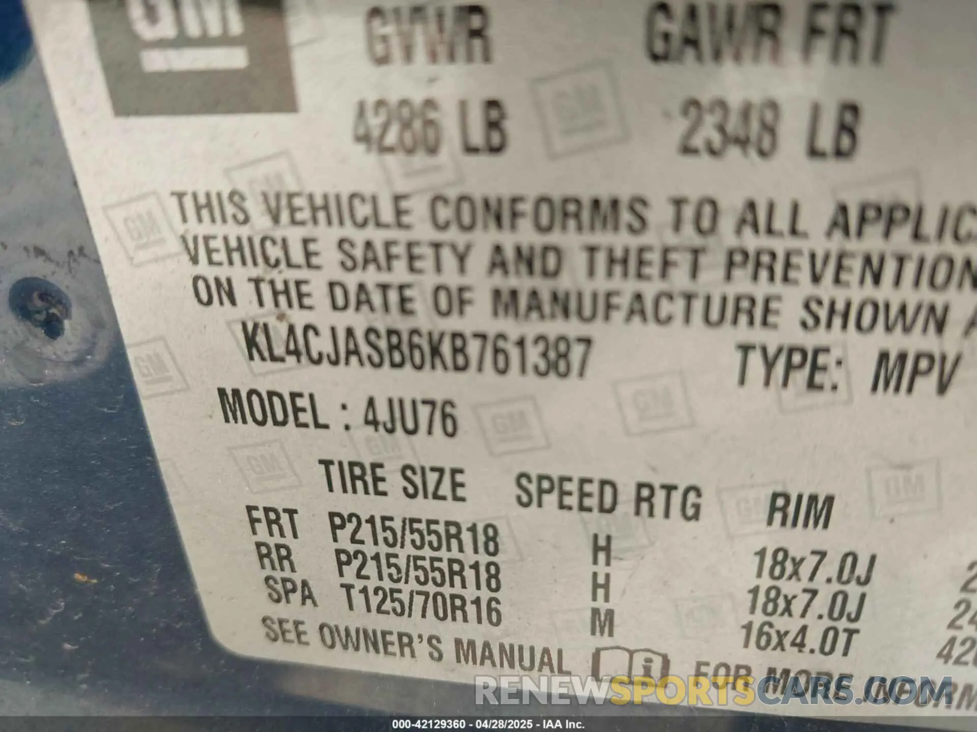 9 Photograph of a damaged car KL4CJASB6KB761387 BUICK ENCORE 2019