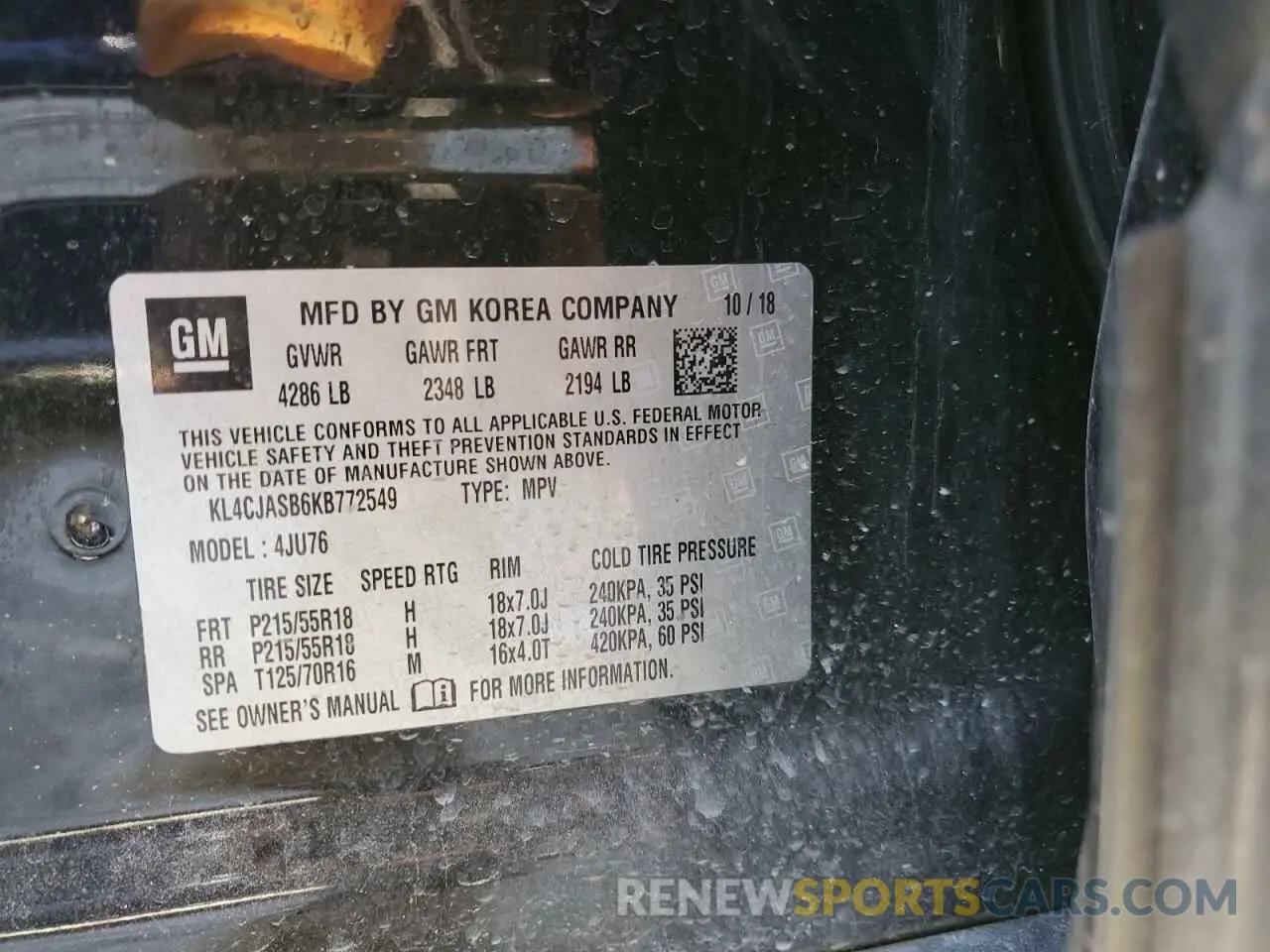 15 Photograph of a damaged car KL4CJASB6KB772549 BUICK ENCORE 2019