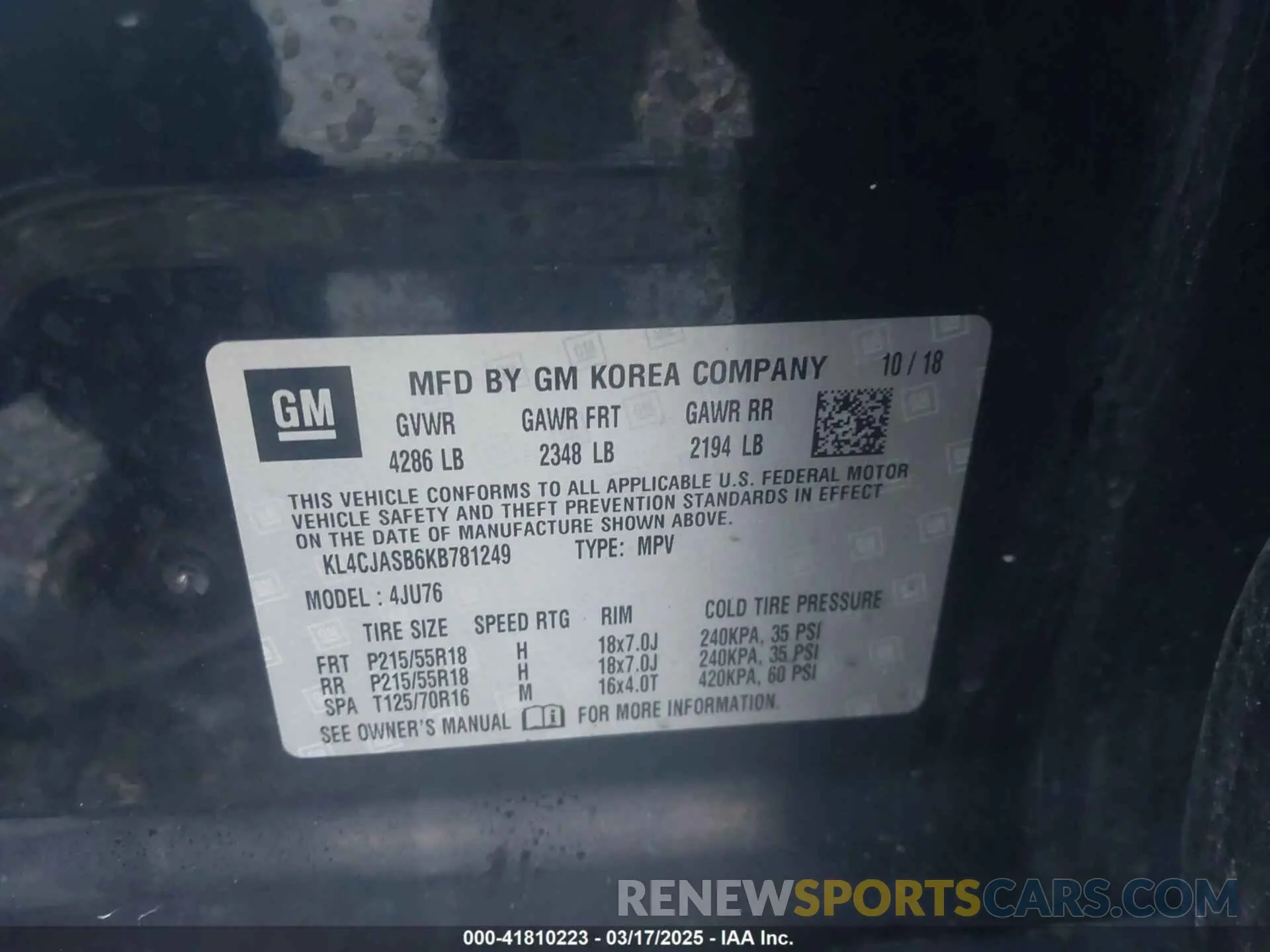 9 Photograph of a damaged car KL4CJASB6KB781249 BUICK ENCORE 2019