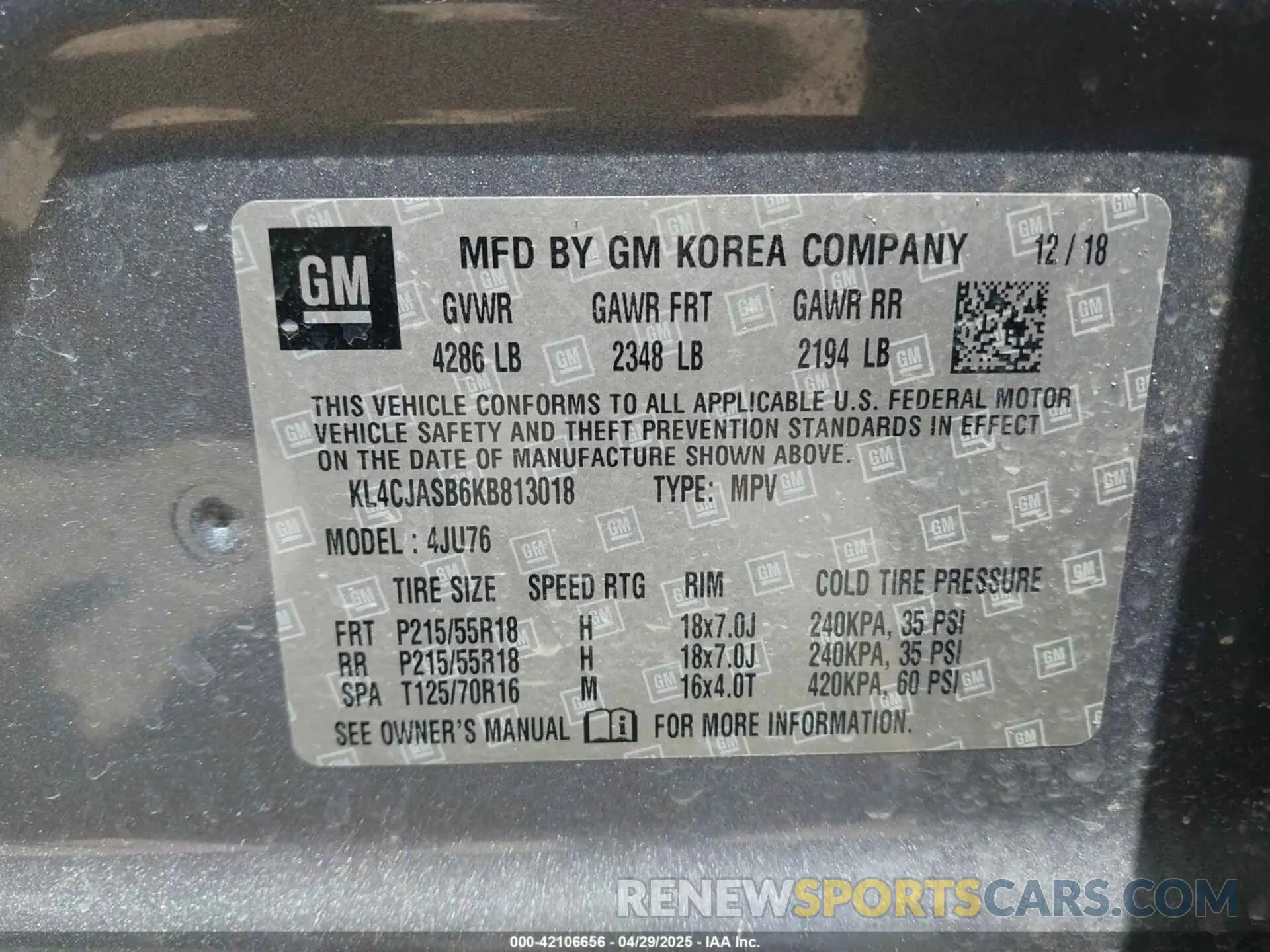 9 Photograph of a damaged car KL4CJASB6KB813018 BUICK ENCORE 2019