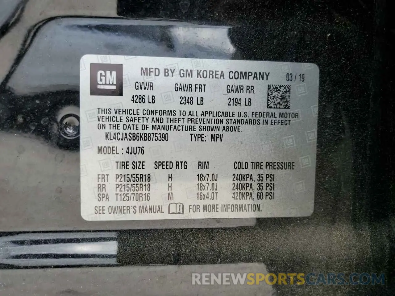 13 Photograph of a damaged car KL4CJASB6KB875390 BUICK ENCORE 2019