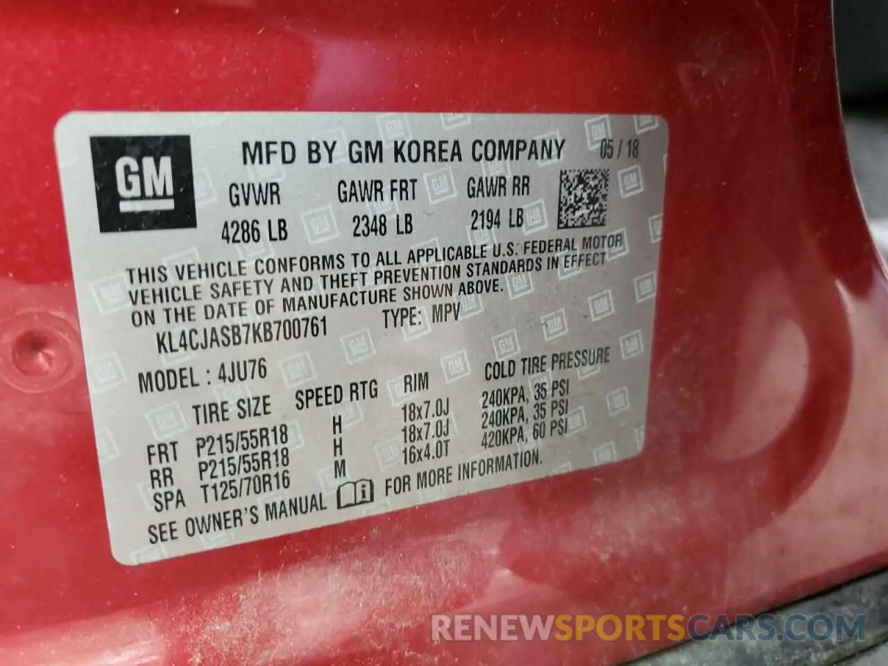 13 Photograph of a damaged car KL4CJASB7KB700761 BUICK ENCORE 2019