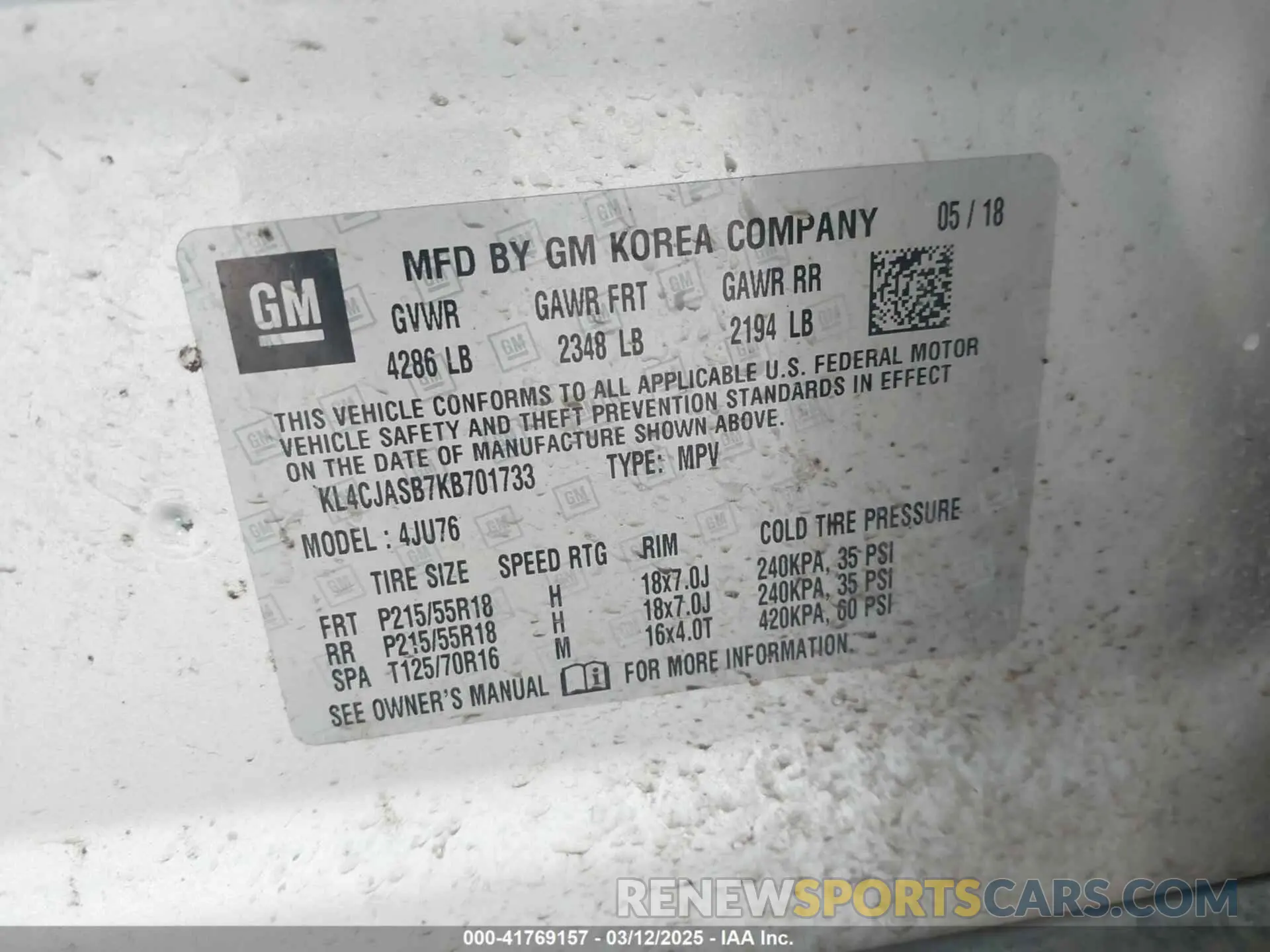 9 Photograph of a damaged car KL4CJASB7KB701733 BUICK ENCORE 2019
