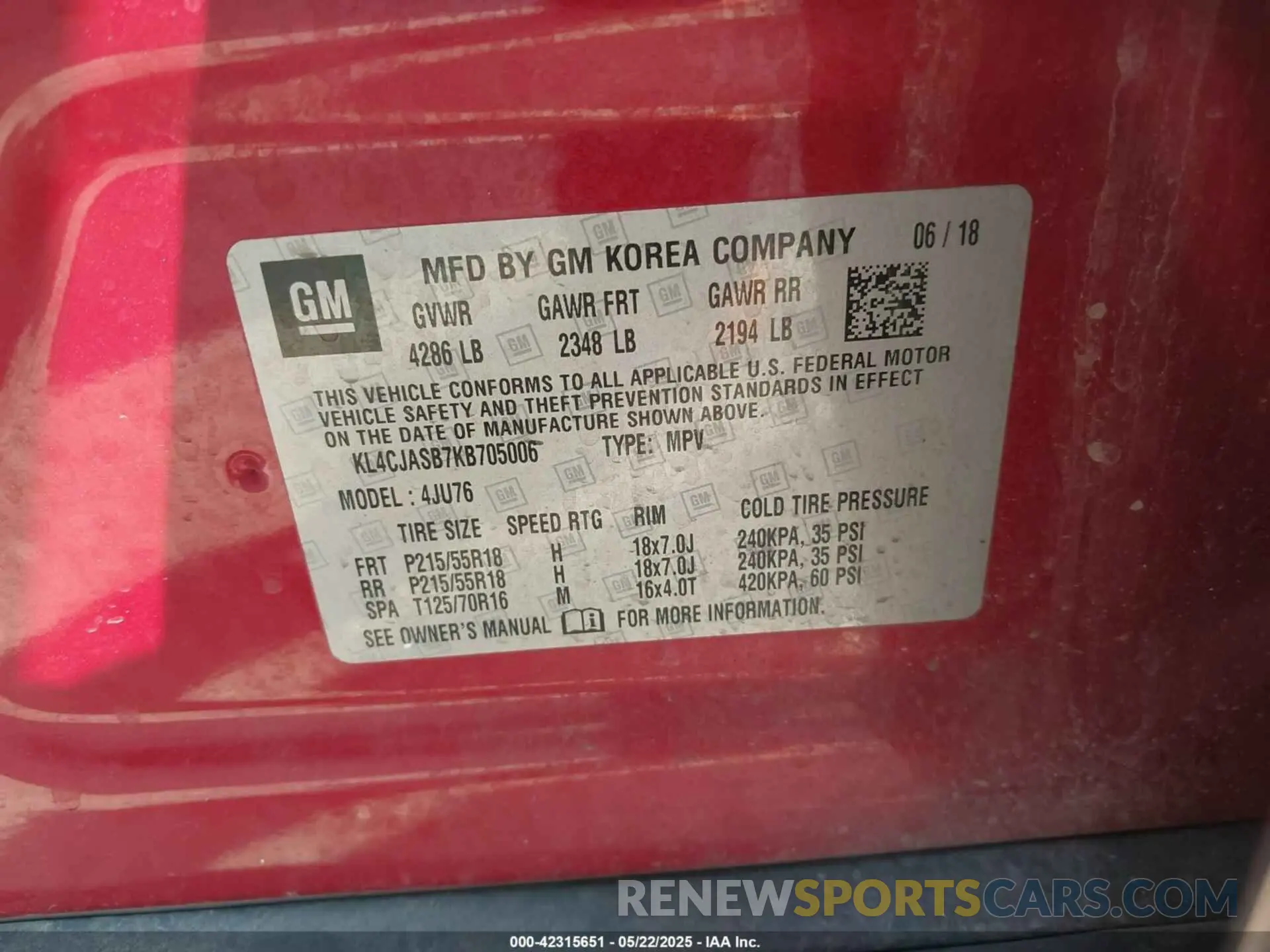 9 Photograph of a damaged car KL4CJASB7KB705006 BUICK ENCORE 2019
