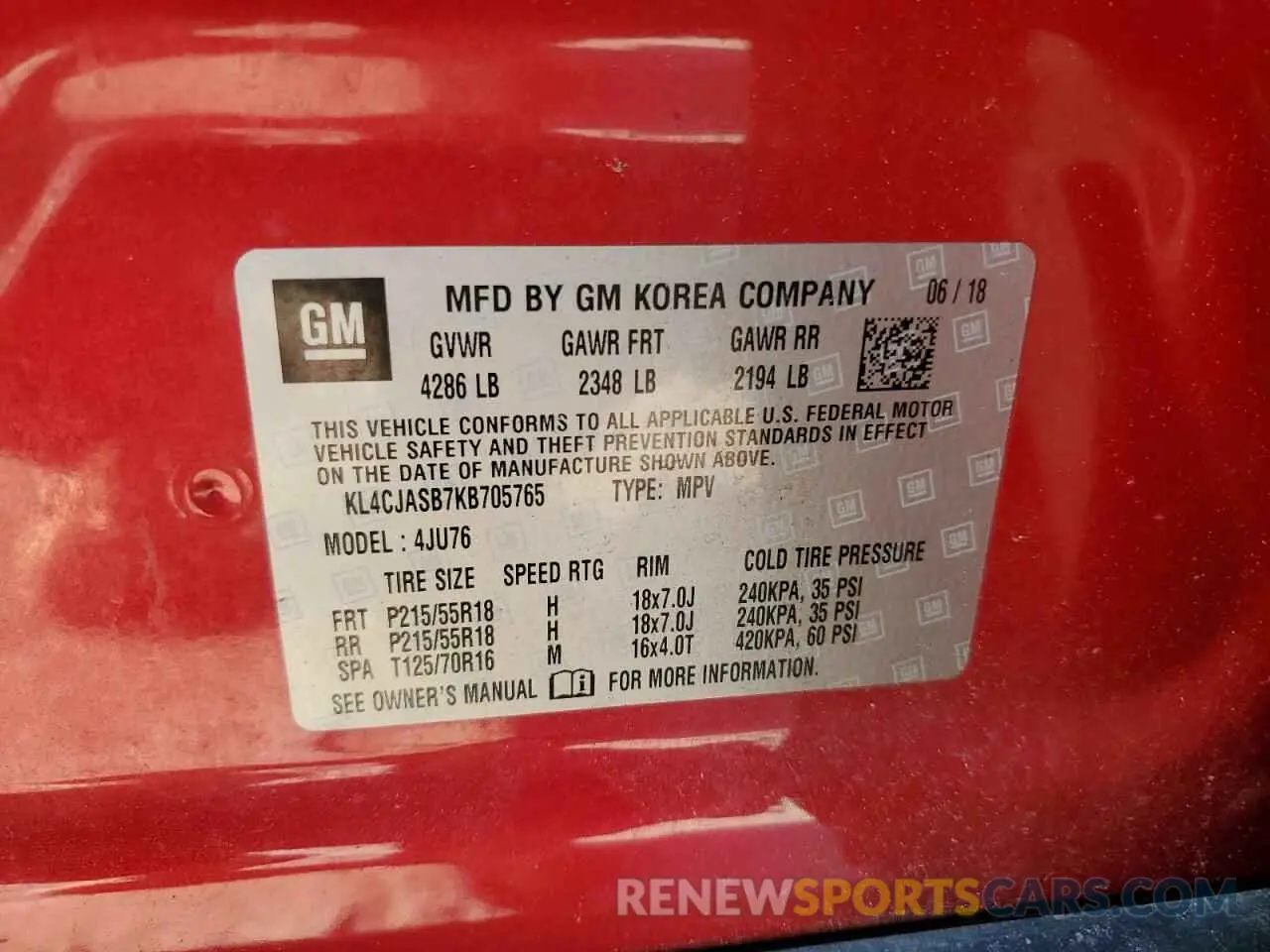 13 Photograph of a damaged car KL4CJASB7KB705765 BUICK ENCORE 2019
