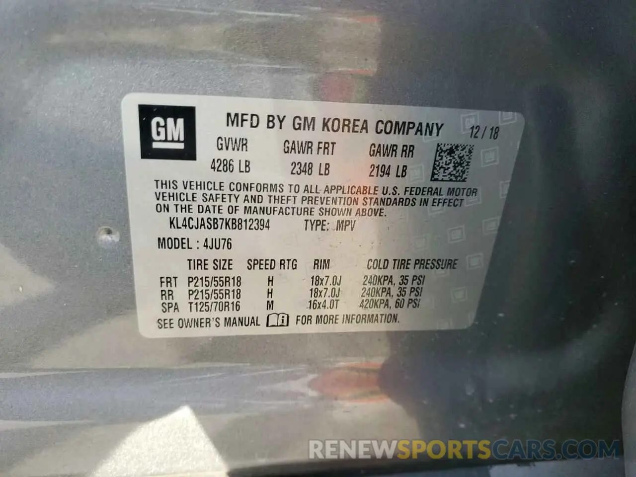 15 Photograph of a damaged car KL4CJASB7KB812394 BUICK ENCORE 2019