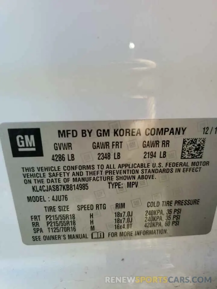 14 Photograph of a damaged car KL4CJASB7KB814985 BUICK ENCORE 2019