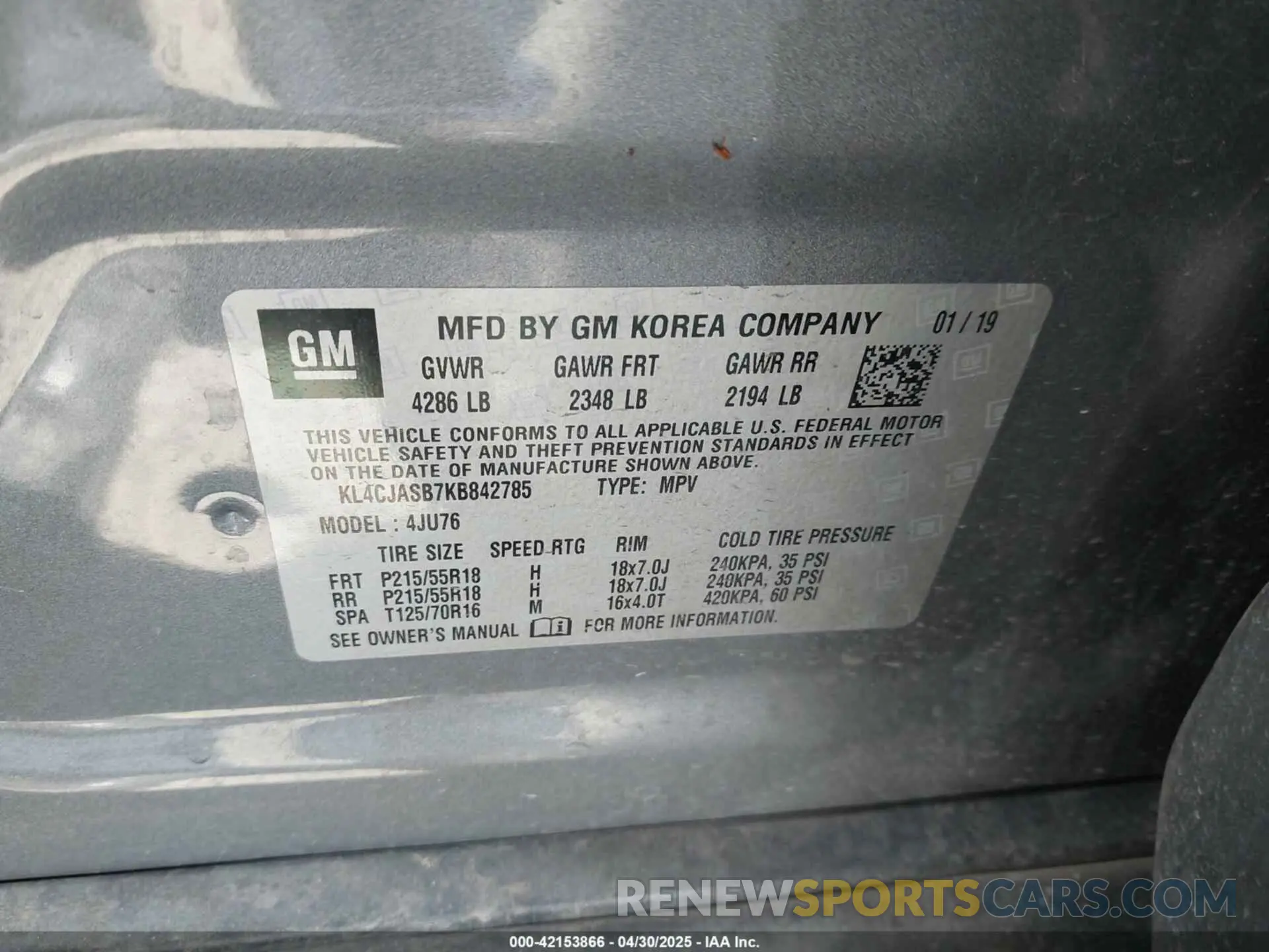 9 Photograph of a damaged car KL4CJASB7KB842785 BUICK ENCORE 2019