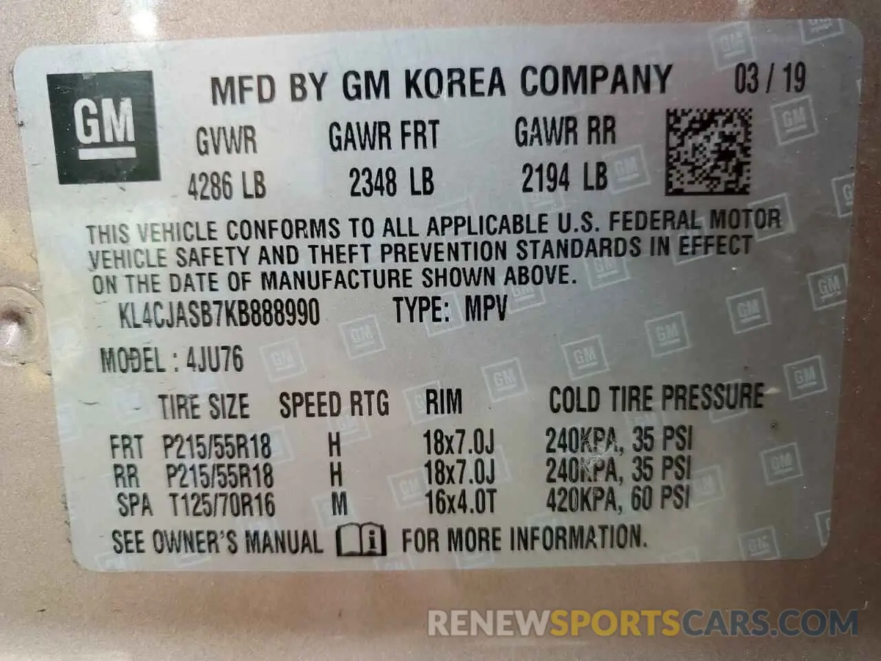 13 Photograph of a damaged car KL4CJASB7KB888990 BUICK ENCORE 2019