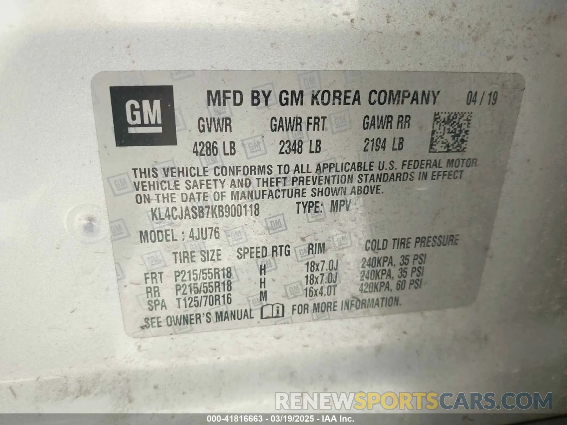 9 Photograph of a damaged car KL4CJASB7KB900118 BUICK ENCORE 2019