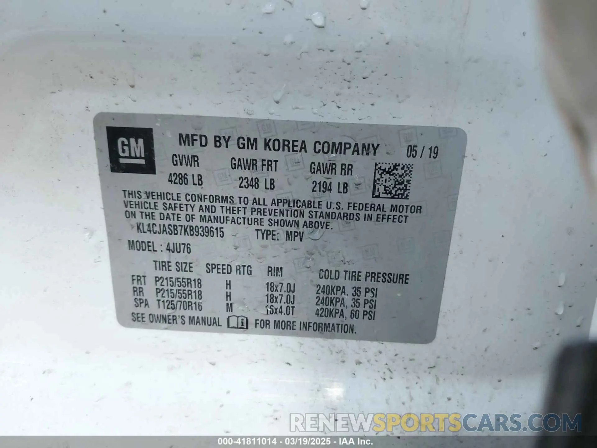 9 Photograph of a damaged car KL4CJASB7KB939615 BUICK ENCORE 2019