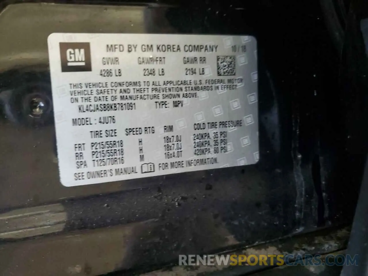 13 Photograph of a damaged car KL4CJASB8KB781091 BUICK ENCORE 2019