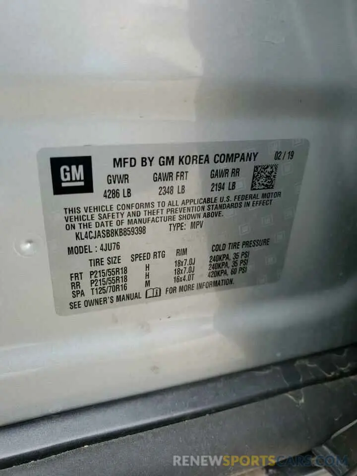 13 Photograph of a damaged car KL4CJASB8KB859398 BUICK ENCORE 2019