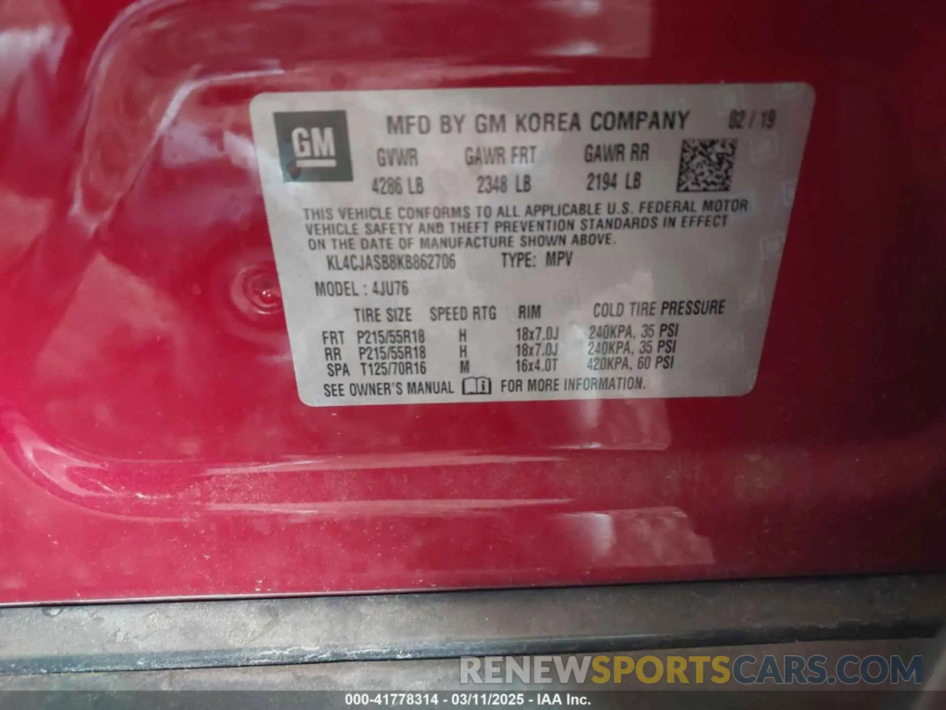 9 Photograph of a damaged car KL4CJASB8KB862706 BUICK ENCORE 2019