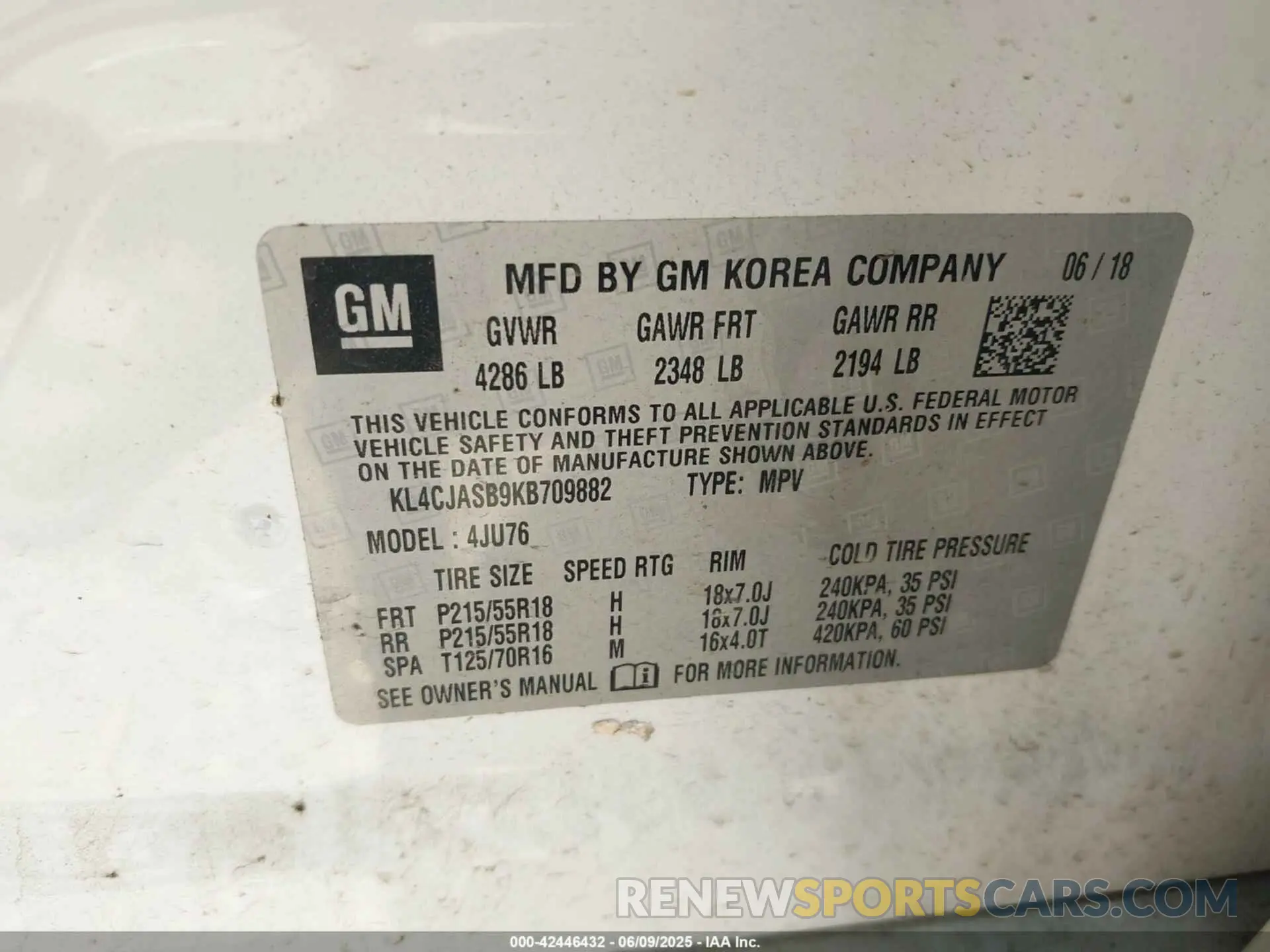 9 Photograph of a damaged car KL4CJASB9KB709882 BUICK ENCORE 2019