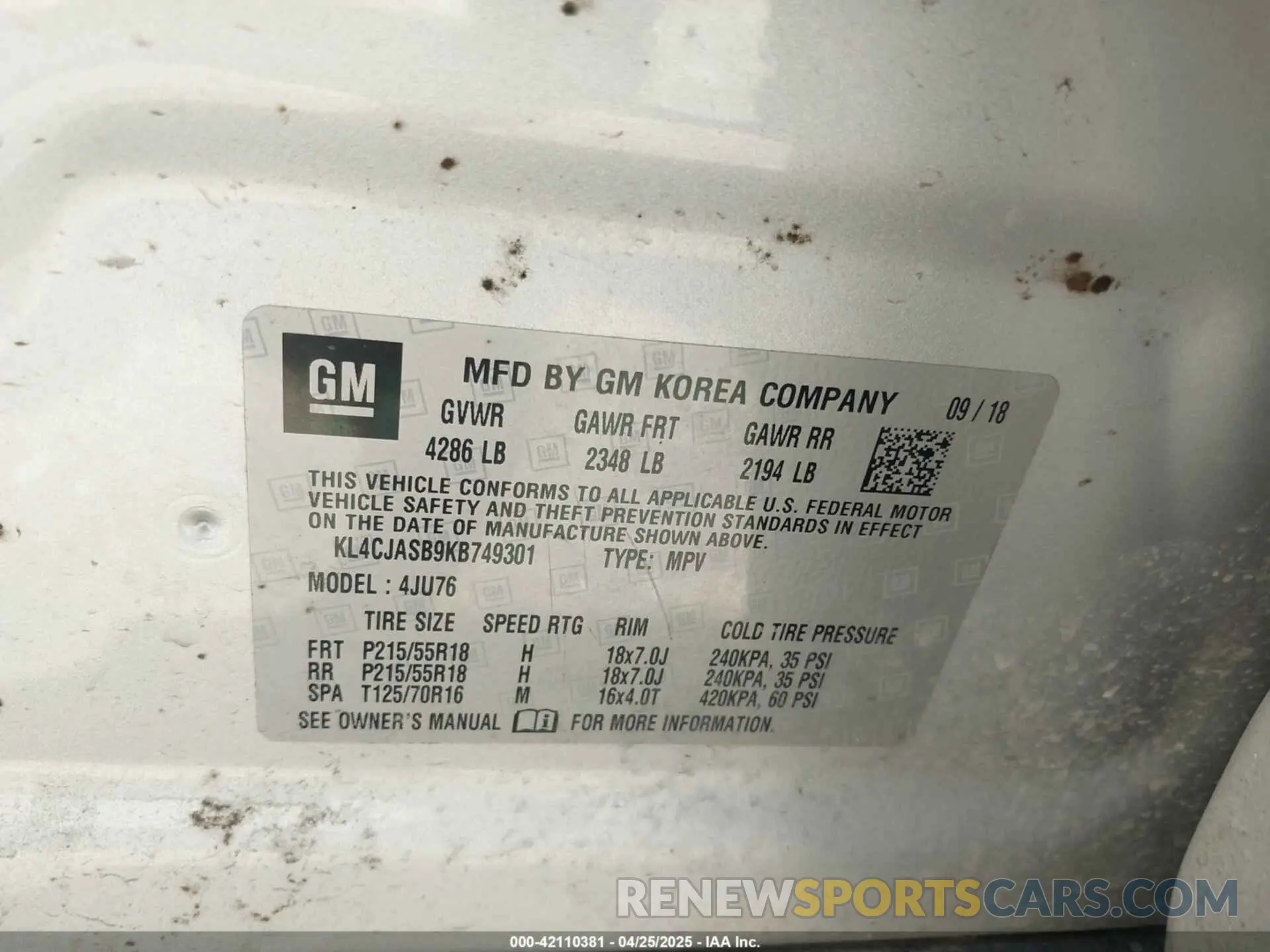 9 Photograph of a damaged car KL4CJASB9KB749301 BUICK ENCORE 2019