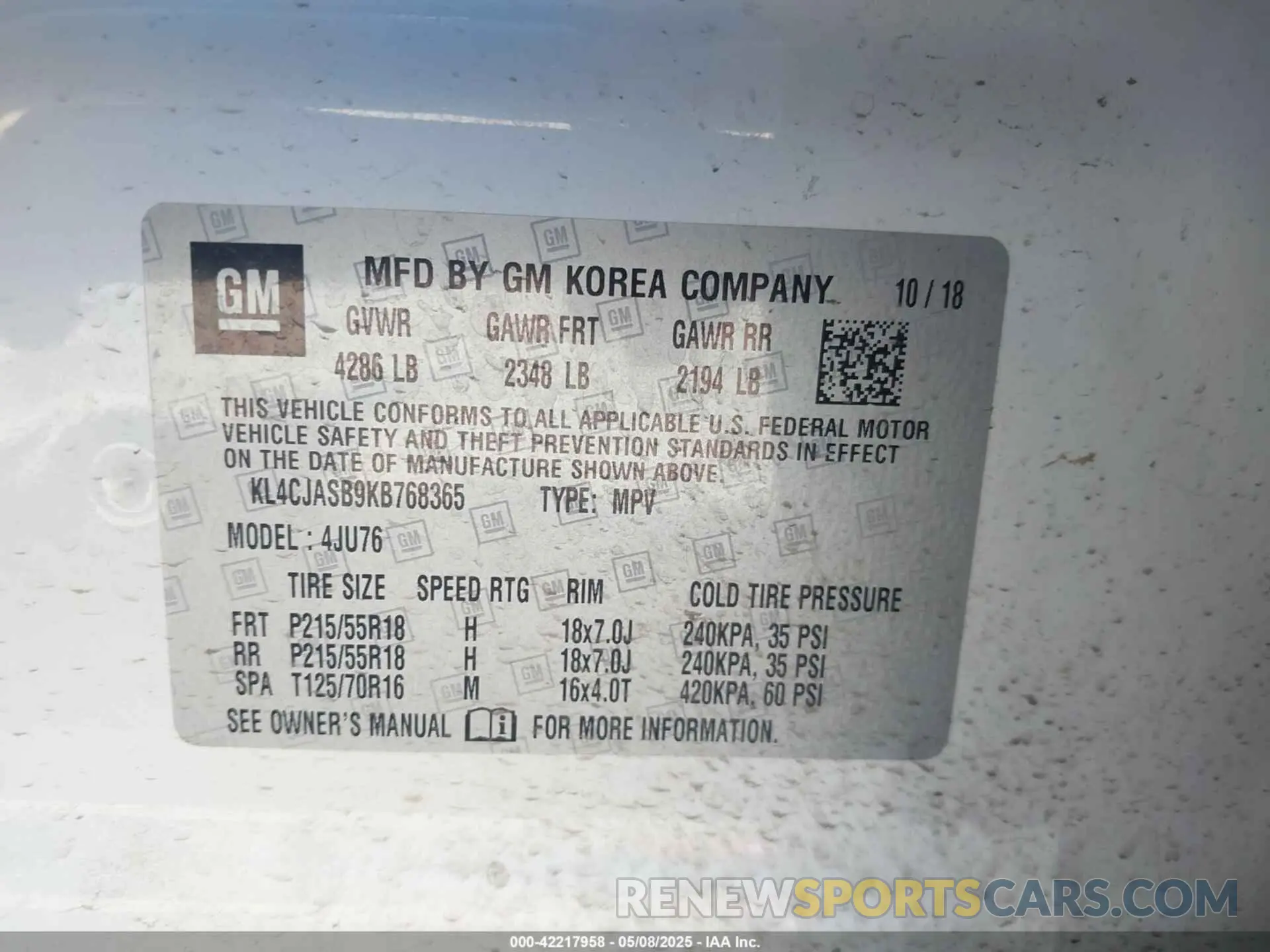 9 Photograph of a damaged car KL4CJASB9KB768365 BUICK ENCORE 2019