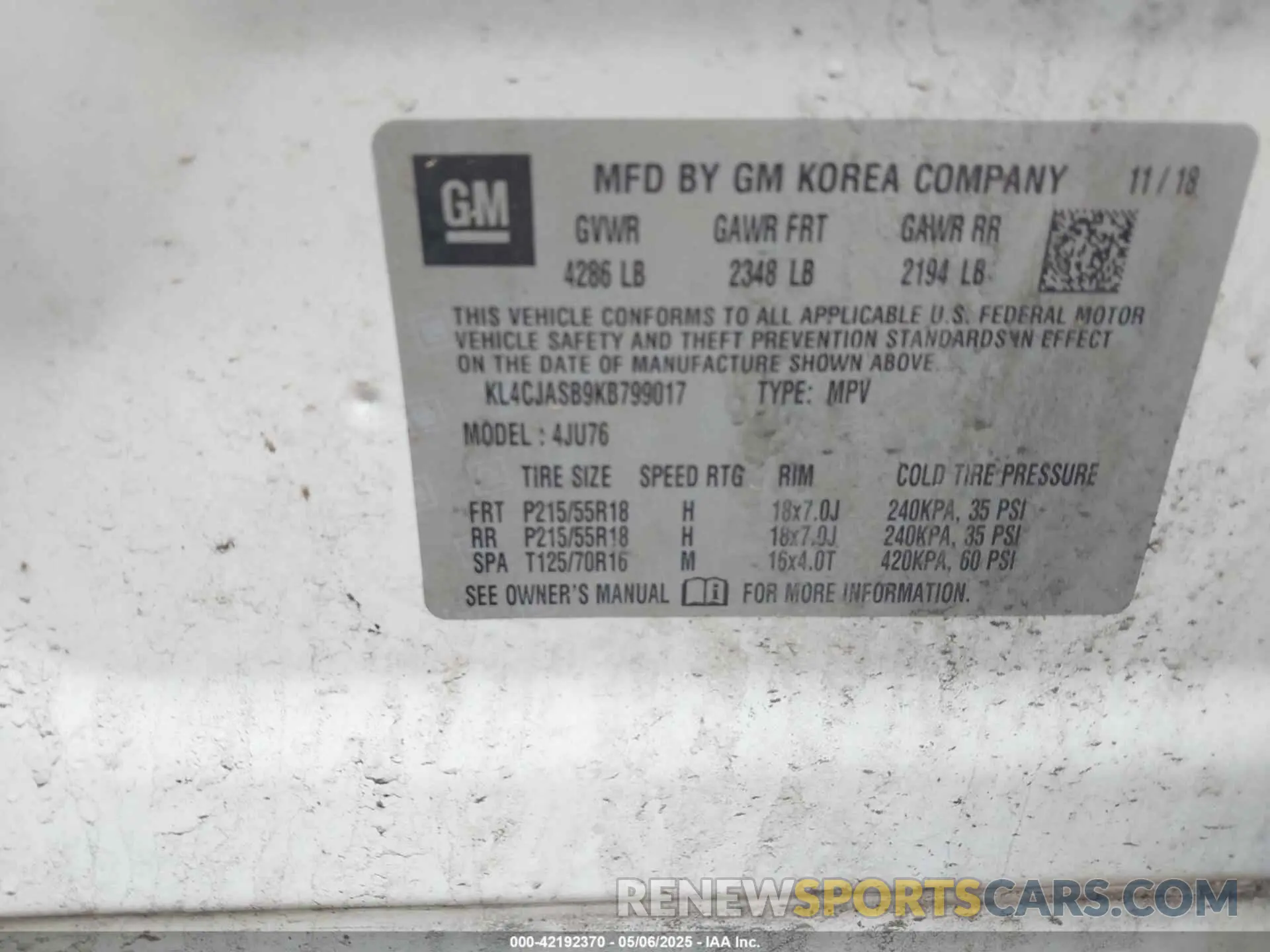 9 Photograph of a damaged car KL4CJASB9KB799017 BUICK ENCORE 2019