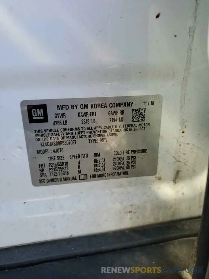 15 Photograph of a damaged car KL4CJASB9KB807097 BUICK ENCORE 2019