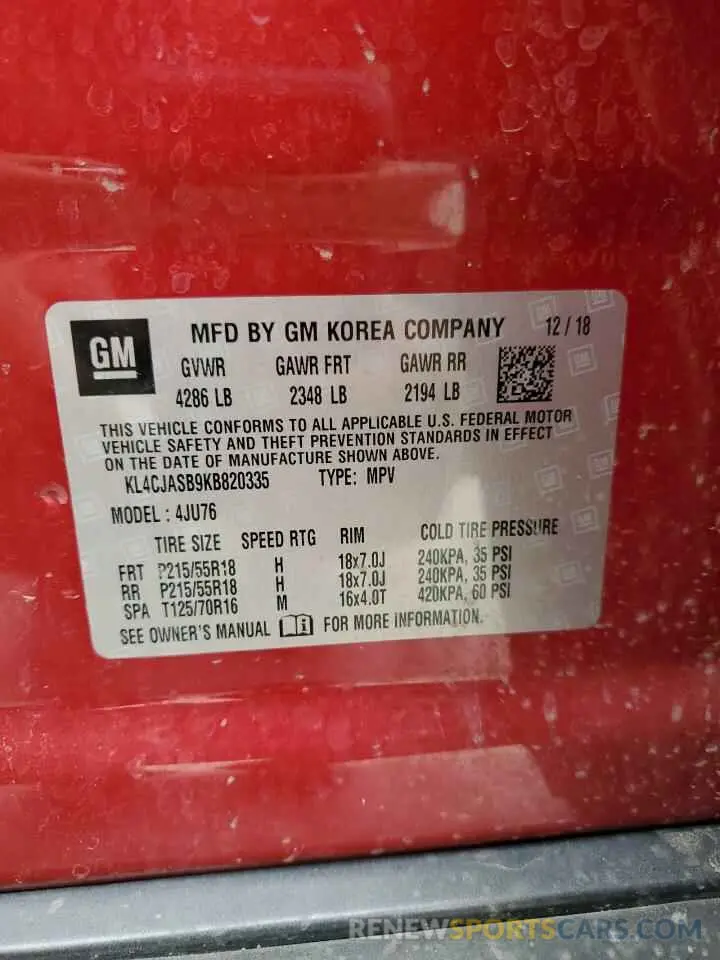13 Photograph of a damaged car KL4CJASB9KB820335 BUICK ENCORE 2019