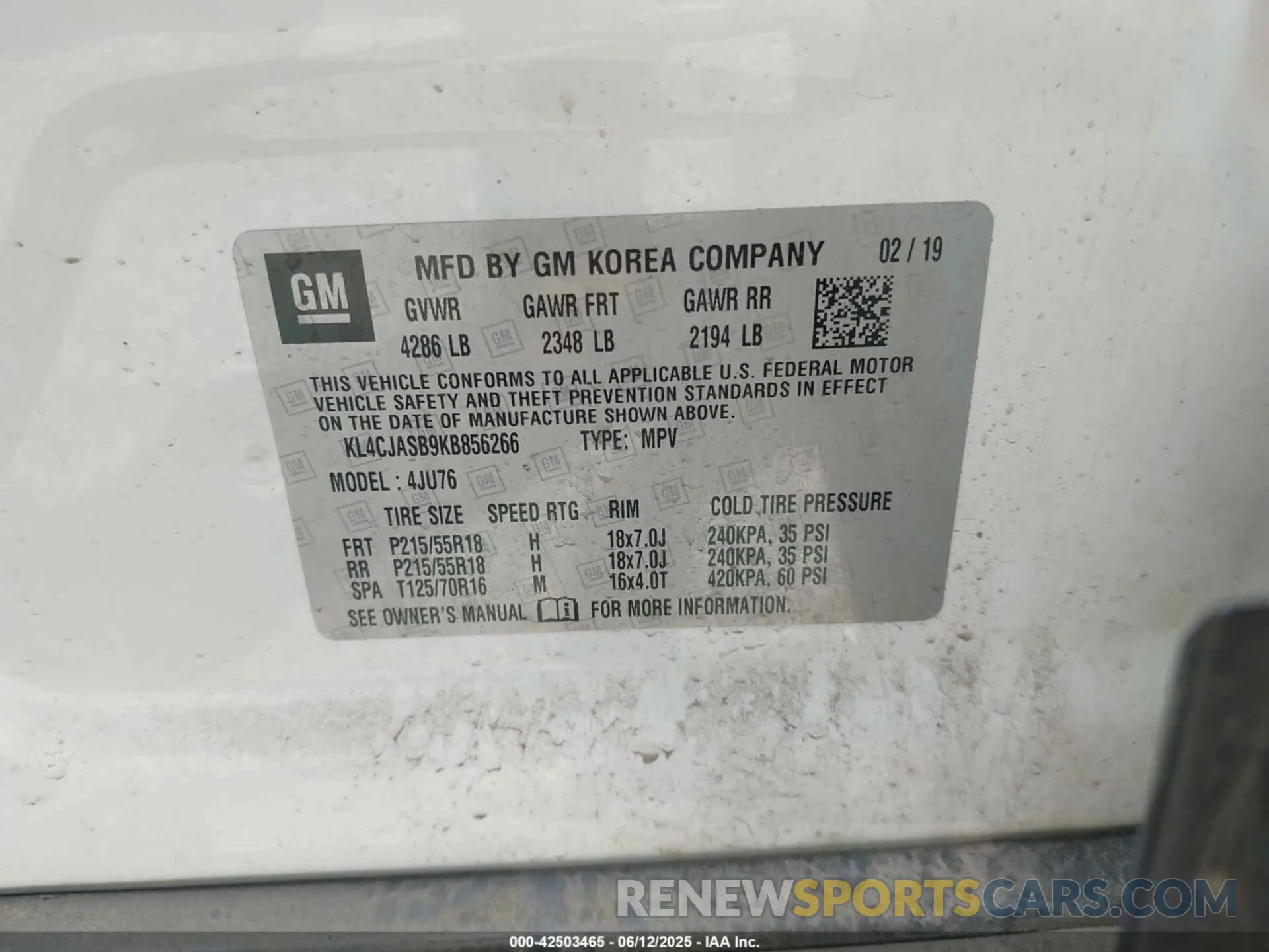9 Photograph of a damaged car KL4CJASB9KB856266 BUICK ENCORE 2019