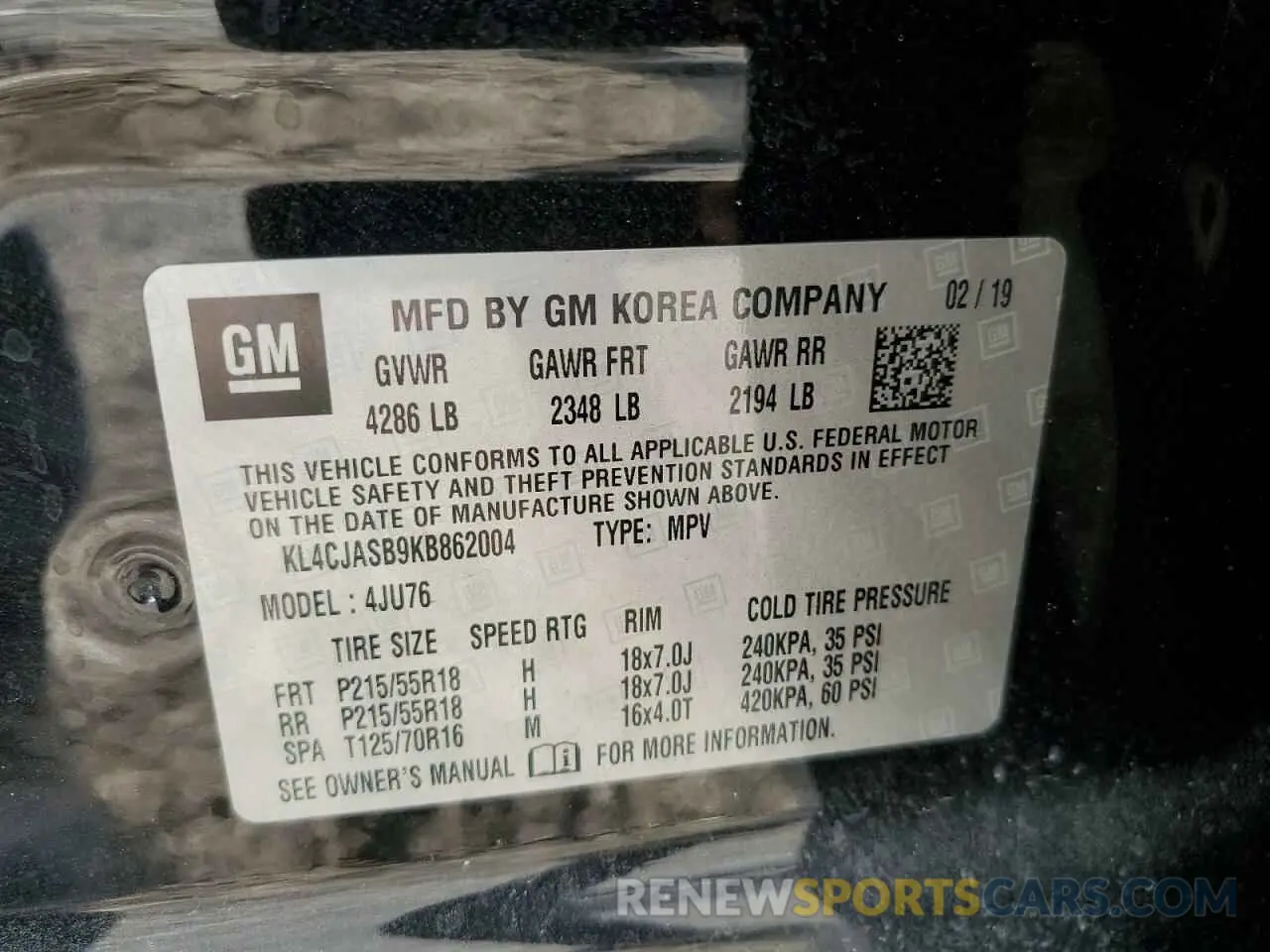 13 Photograph of a damaged car KL4CJASB9KB862004 BUICK ENCORE 2019