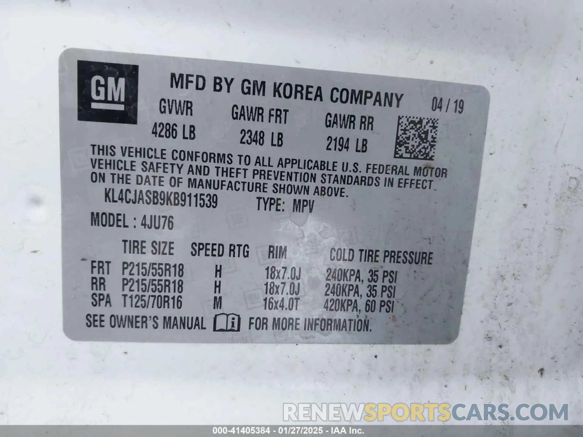 9 Photograph of a damaged car KL4CJASB9KB911539 BUICK ENCORE 2019